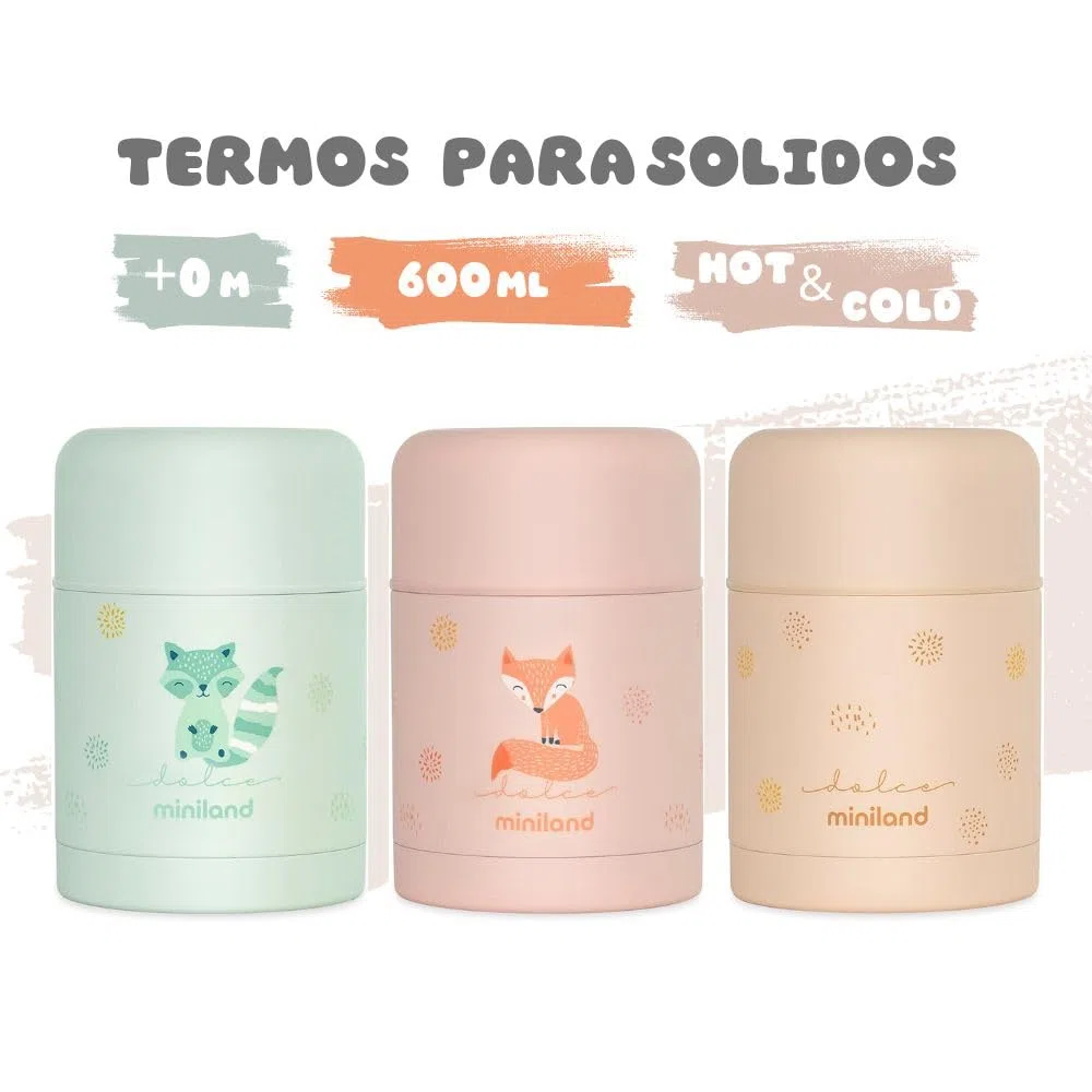 Miniland Termo Bebé para Comidas 600ml, +12h Frío y Calor | Vanilla | Contenedor de Acero Inoxidable y Aislamiento de Doble Pared, Cierre Hermético para Papillas, Pure y Comidas Fuera de Casa
