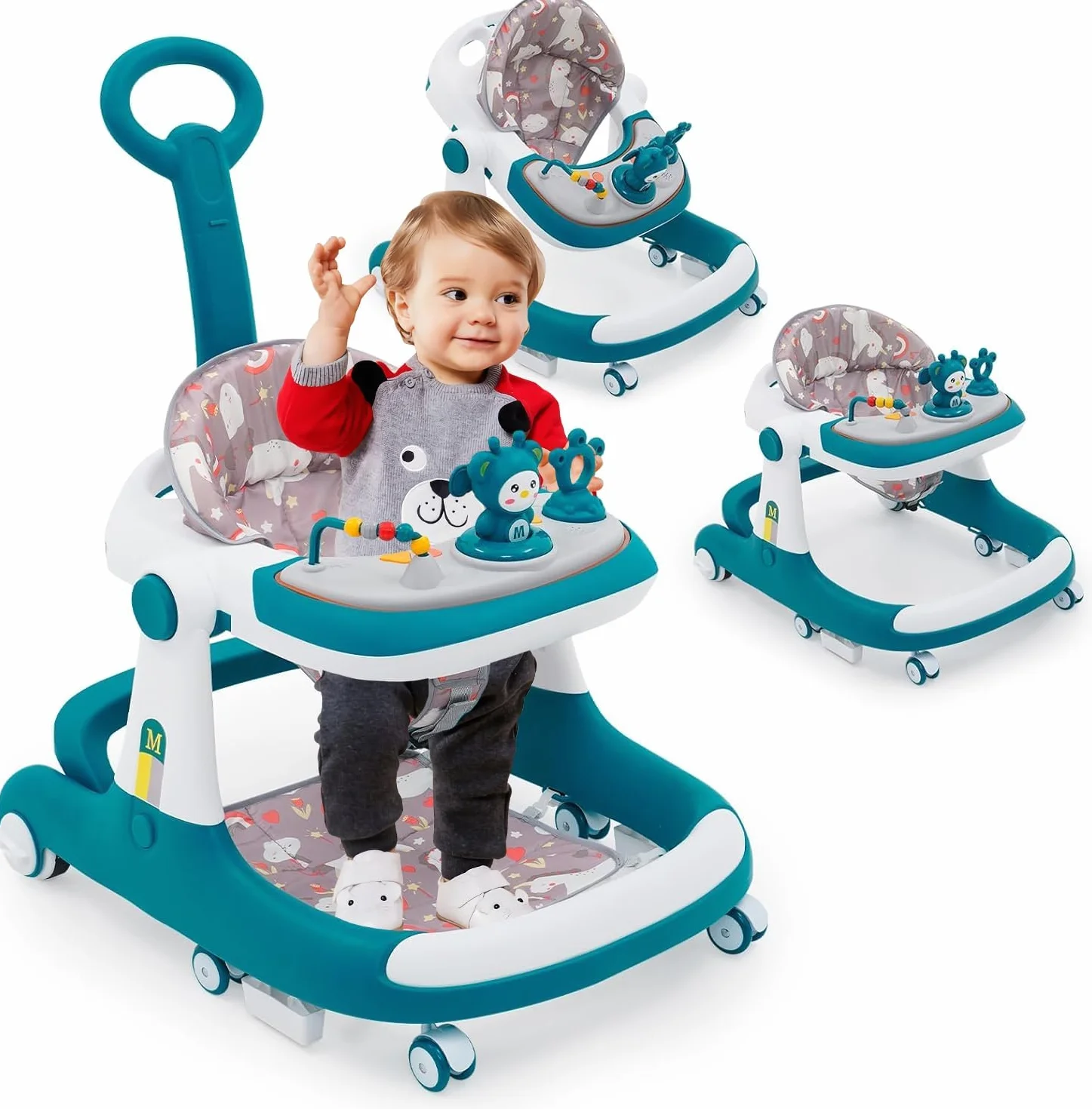 Andador para Bebés,Andador Multifunción 3 en 1 Antivuelco para niños Pequeños,Andador para Empujar,con Ruedas,Freno,asa de Empuje y Mesa Extraíble para Bebés y niños