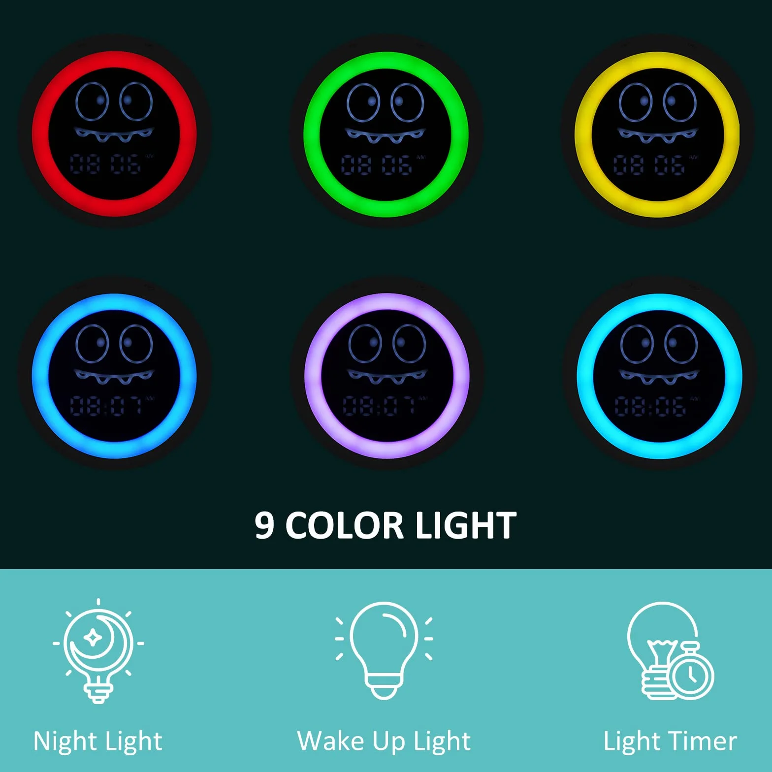 Despertador infantil, entrenador de sueño para niños con luces nocturnas, máquina de sonido, despertador con hora de alarma para niños pequeños (Verde)