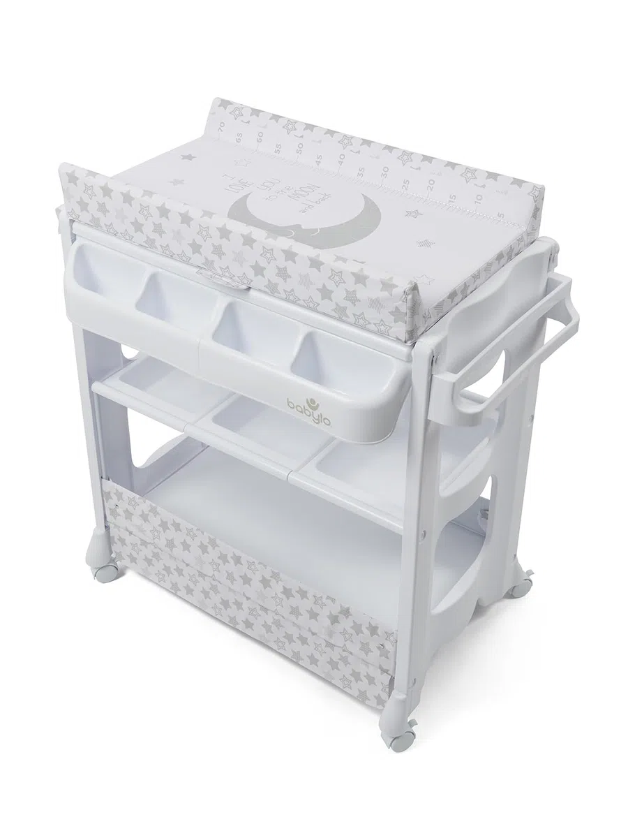 BABYLO Cambiador inteligente con unidad de baño con almacenamiento inteligente y cómodo, luna y estrellas métricas