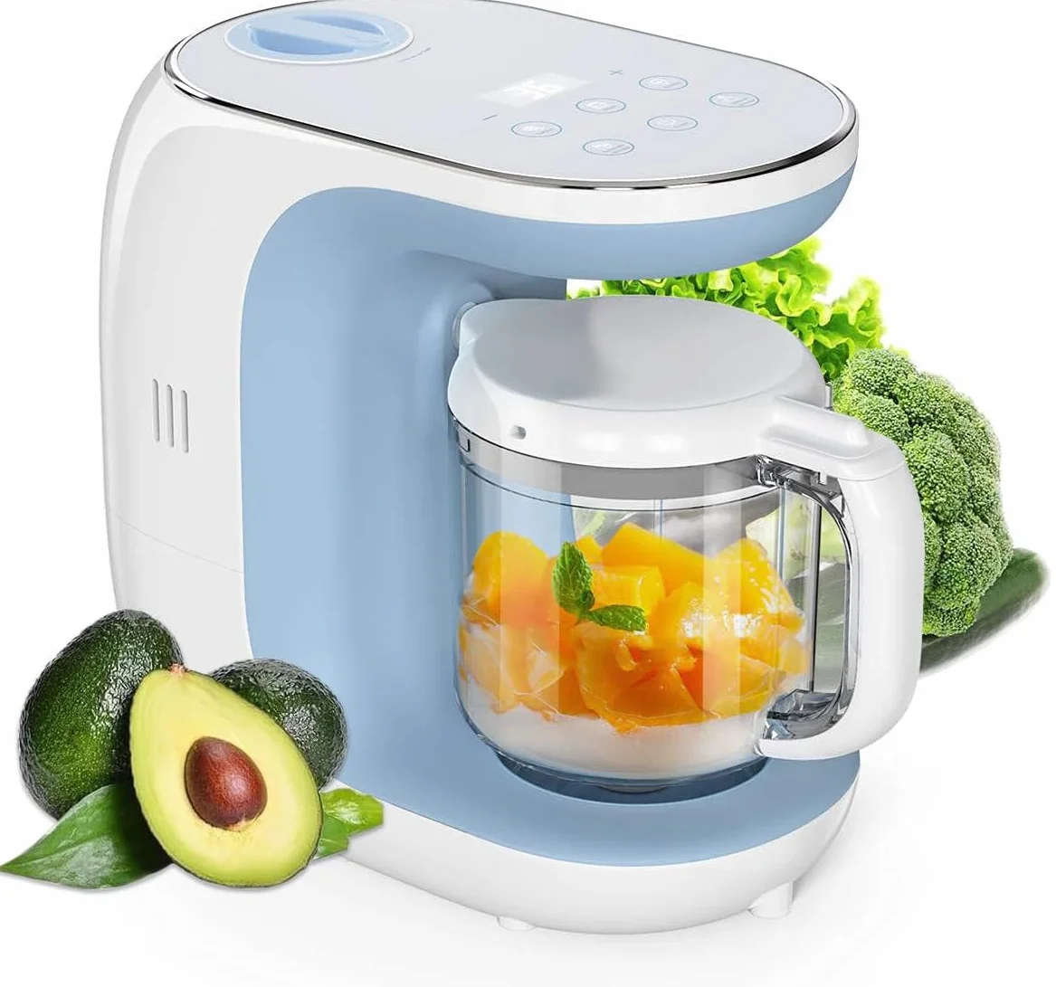 Robots de Cocina al Vapor Procesador de Alimentos para Bebés Multifunción, Cuece al Vapor, Mezcla, Descongela y Calienta, LCD Panel de Control Táctil, Apagado Automático
