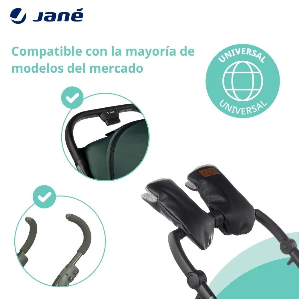Jané Manoplas Carrito Bebé Invierno, Impermeables y Cortaviento, Forro Polar Interior, Sistema Imantado, Universales, Negro