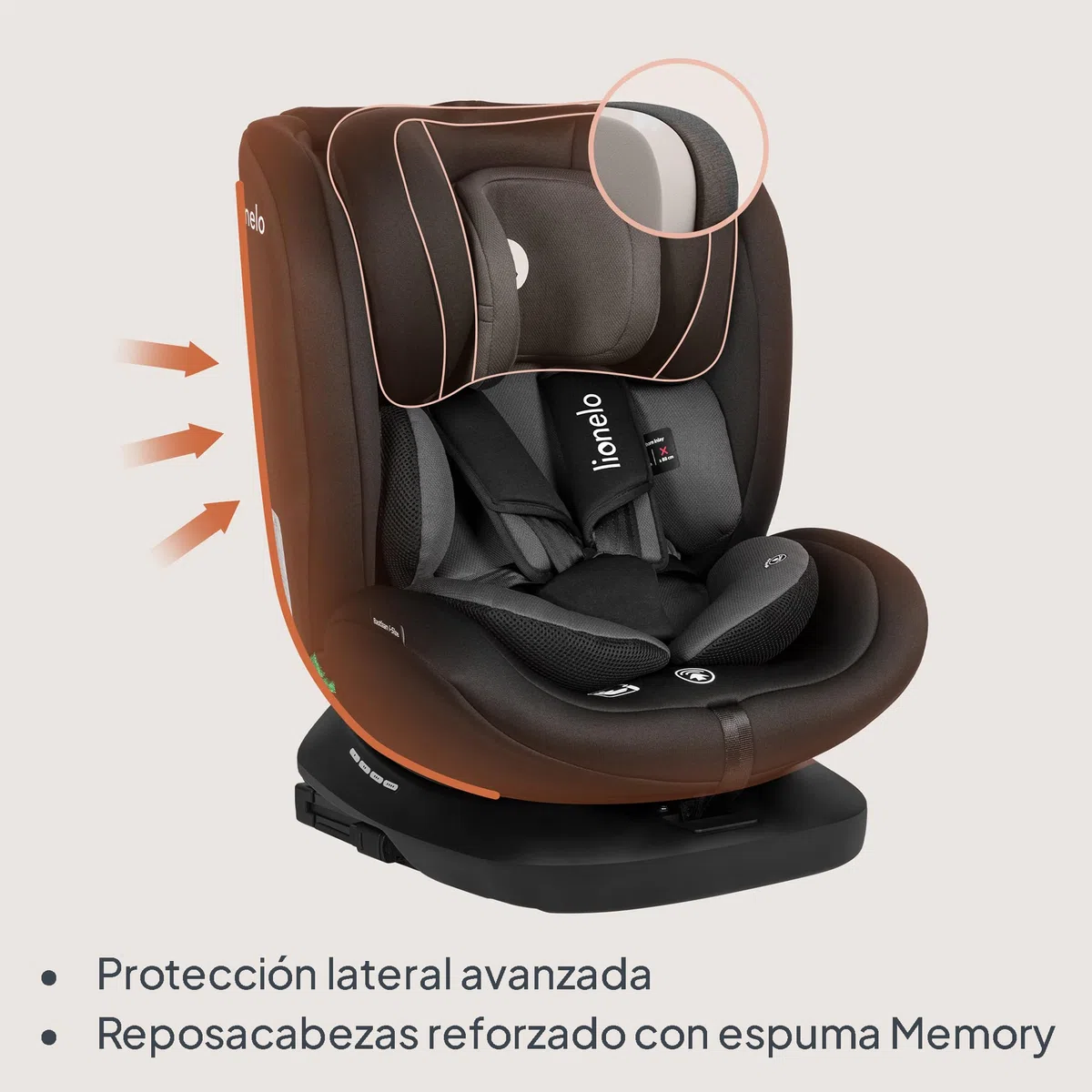 Lionelo Bastiaan i-Size Silla de coche giratoria 360 para niños de 0-36 kg o de 40-140 cm, instalación en sentido de la marcha y en sentido contrario a la marcha, ISOFIX TopTether