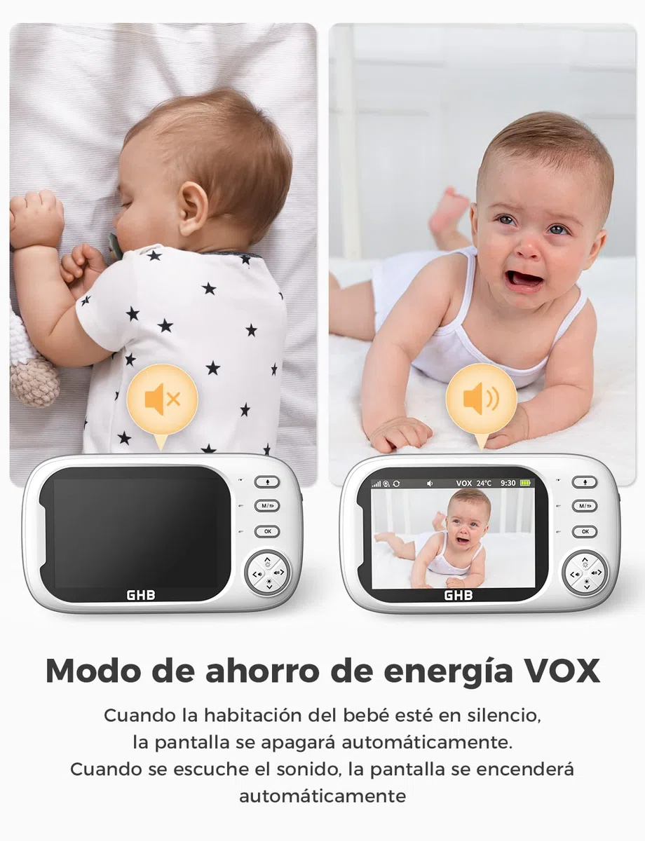 GHB Camara Vigilancia Bebe Vigilabebes con Camara con Pantalla de IPS 3.5" 720P, Batería de 2000mAh Visión Nocturna Comunicación Bidireccional VOX Escucha Bebes
