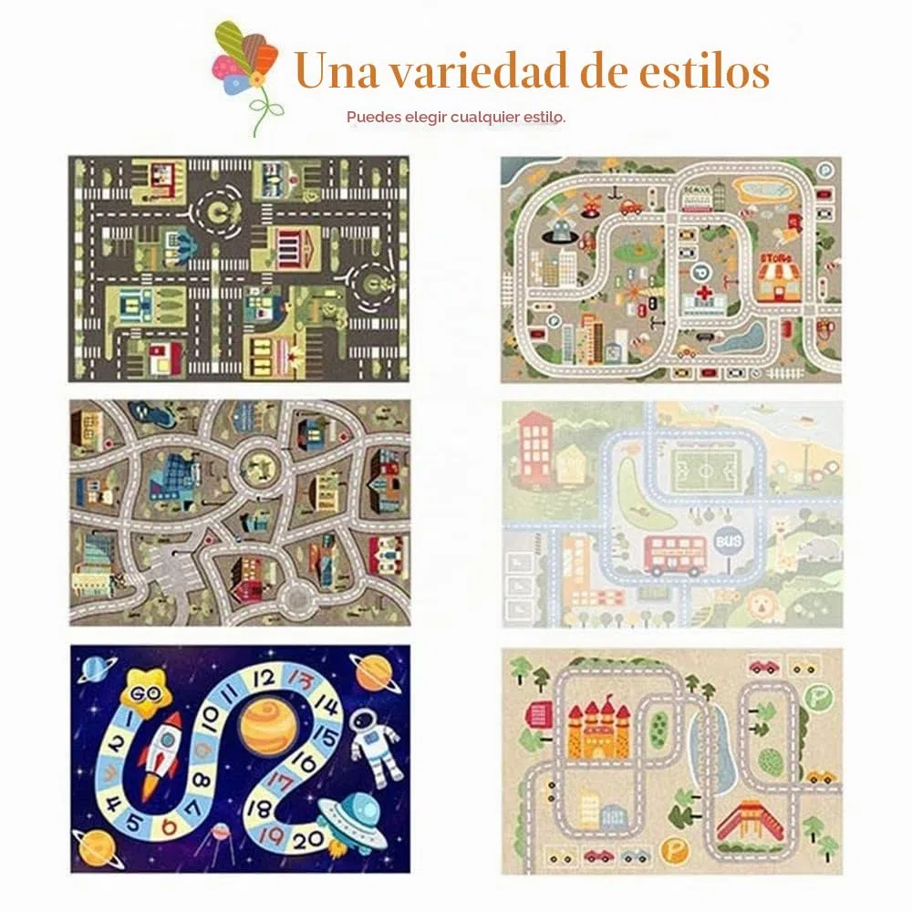 Alfombra para niños Alfombra de Juego Street Car Universo Animal Azul Verde Gris Gris 10 Tamaños