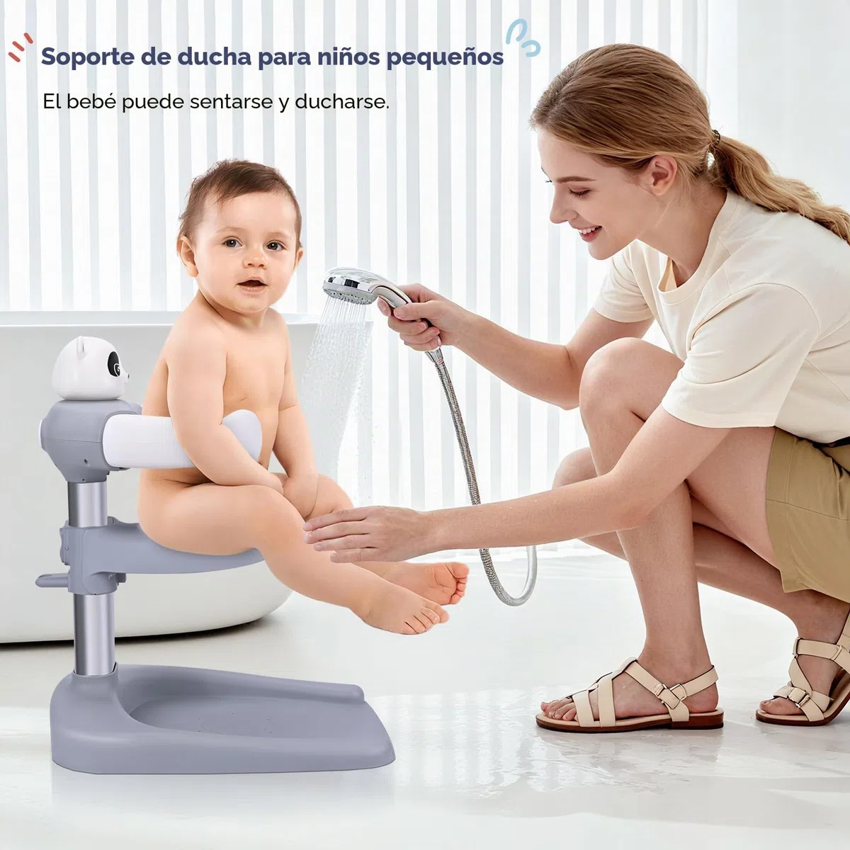 Soporte de baño y ducha para bebé - 6 Meses a 48 Años - Estante de ducha regulable en altura con Base Antideslizante y Asientos, Soporte Bebe Bañera para Niños Pequeños