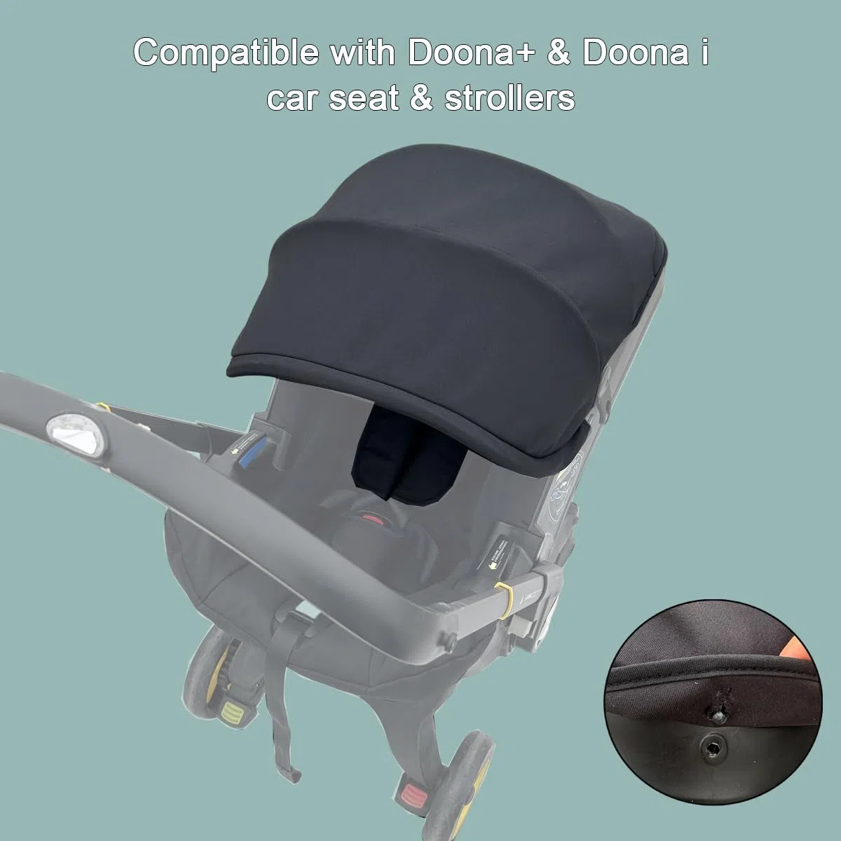 Toldo de repuesto para cochecito Doona X/Doona+ / Doona i, parasol extensible de 4 segmentos, accesorios de cochecito lavables a máquina con almohadillas para los hombros (negro, para Doona+/i)