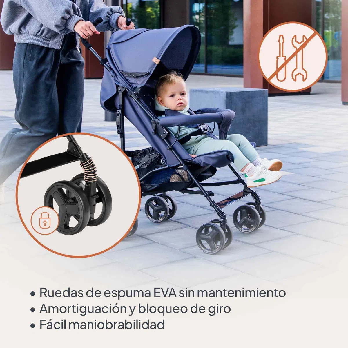 LIONELO Silla de Paseo Ligera Elia para Bebés hasta 15 kg, Carrito de Bebé Plegable con Asiento Reclinable, Capota XXL, de 6 a 36 Meses