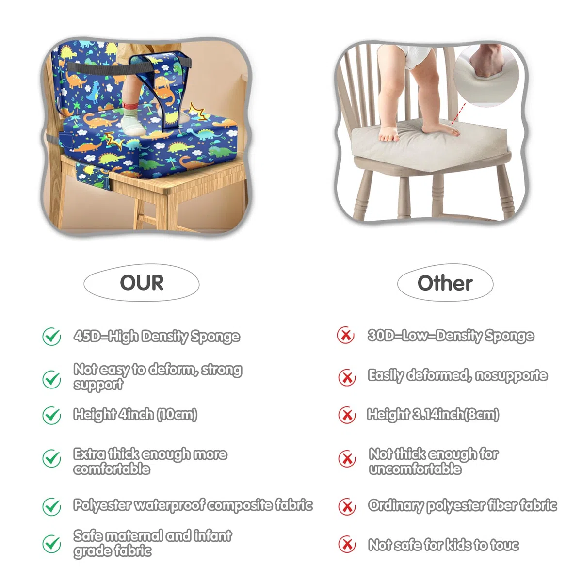 Cojin Elevador NiñOs,Elevador Silla Para NiñOs Comer,Asiento Elevador NiñOs Mesa,Alzador Silla Para NiñOs Comer,Cinturón de seguridad ajustable,2PC Apto para niños de 3 a 12 años