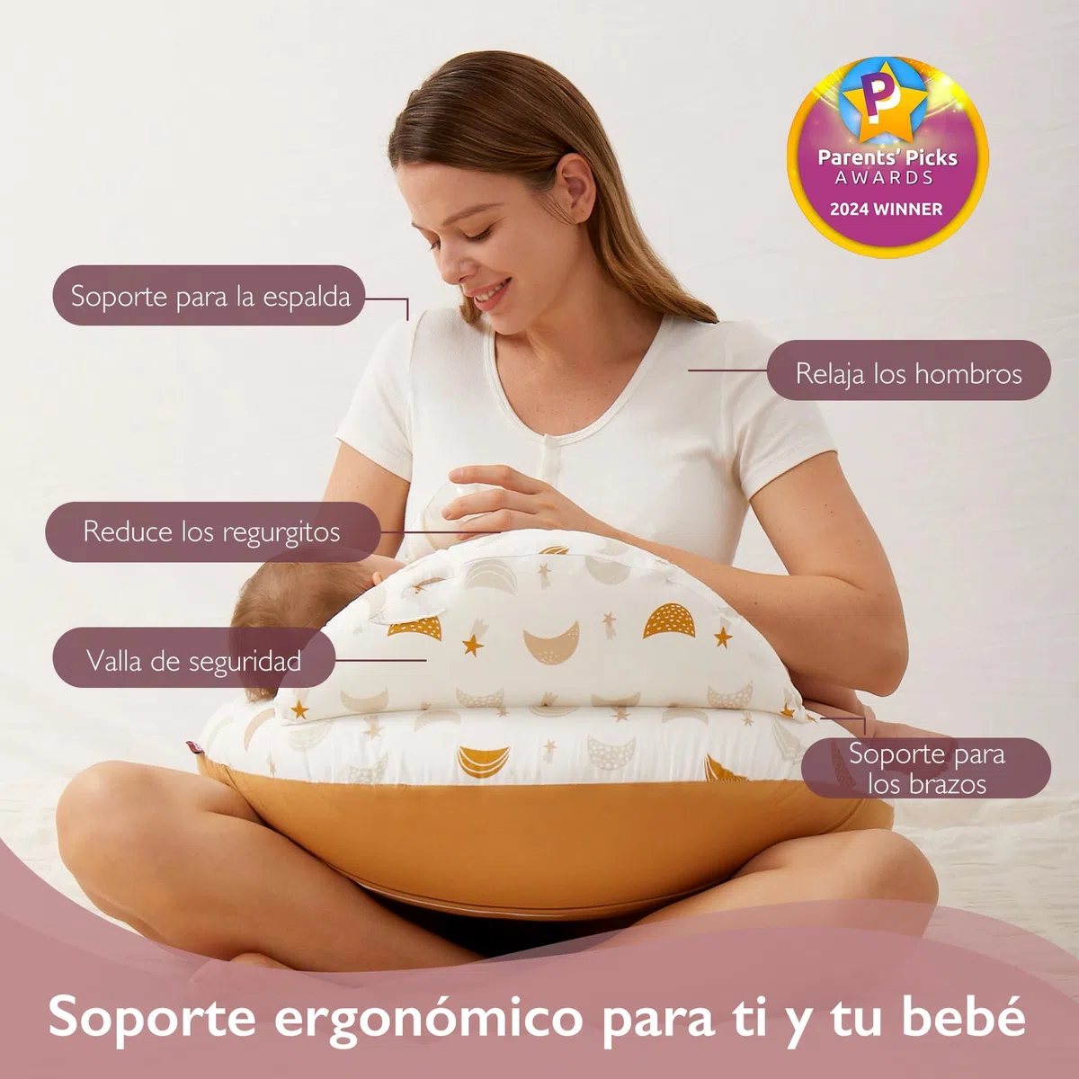 momcozy Cojín de Lactancia con Borde de Seguridad – Cojín ergonómico de Lactancia y Apoyo con Correa Ajustable y Funda de algodón extraíble, Lluvia de meteoritos