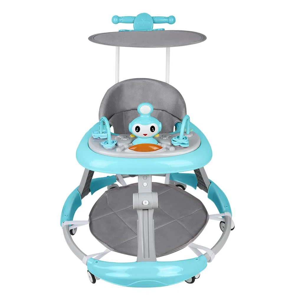 Estación de Juego Electrónica Extraíble con Luces y Melodías, Andador para Bebé Plegable, Altura Ajustable, Fácil de Almacenar, 6 Meses y Más - 70 * 70 * 91 cm - Azul