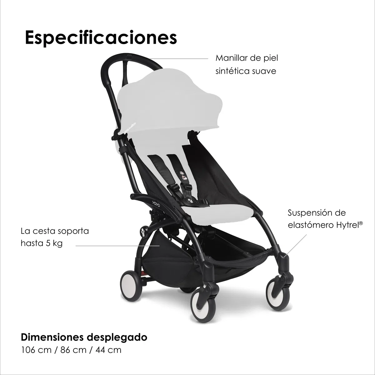 BABYZEN YOYO2 Chasis de cochecito, Negro - Set de textiles no incluidos - Viene con arnés de 5 puntos, respaldo reclinable, extensiones de capota, correa para llevar al hombro y bolsa protectora