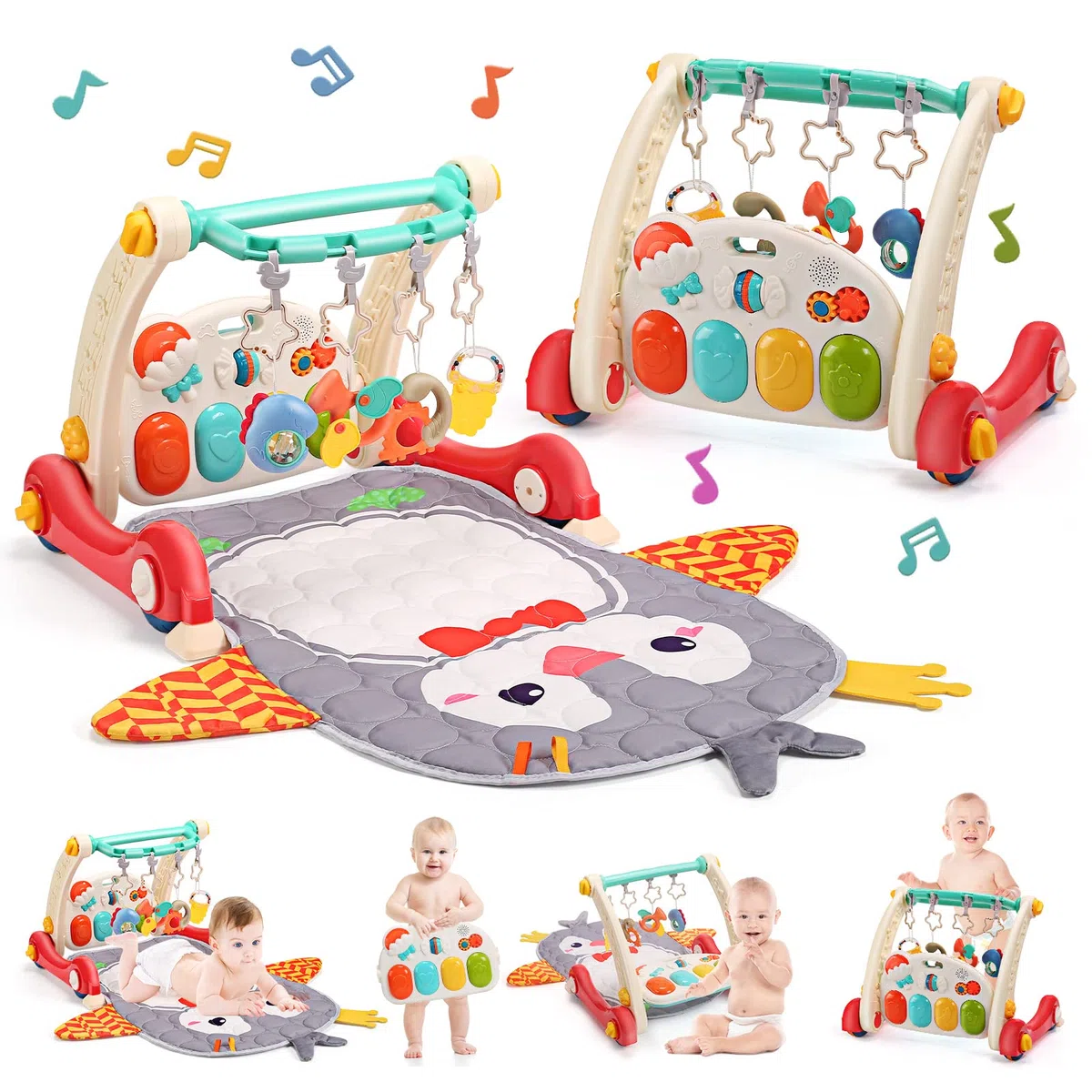 CUTE STONE Gimnasio De Juegos Para Bebés, Piano pataditas Aprendizaje Alfombra para bebés, centro de actividades musicales con luces, Tapete De Juegos Para Bebés de 0-24 Meses que