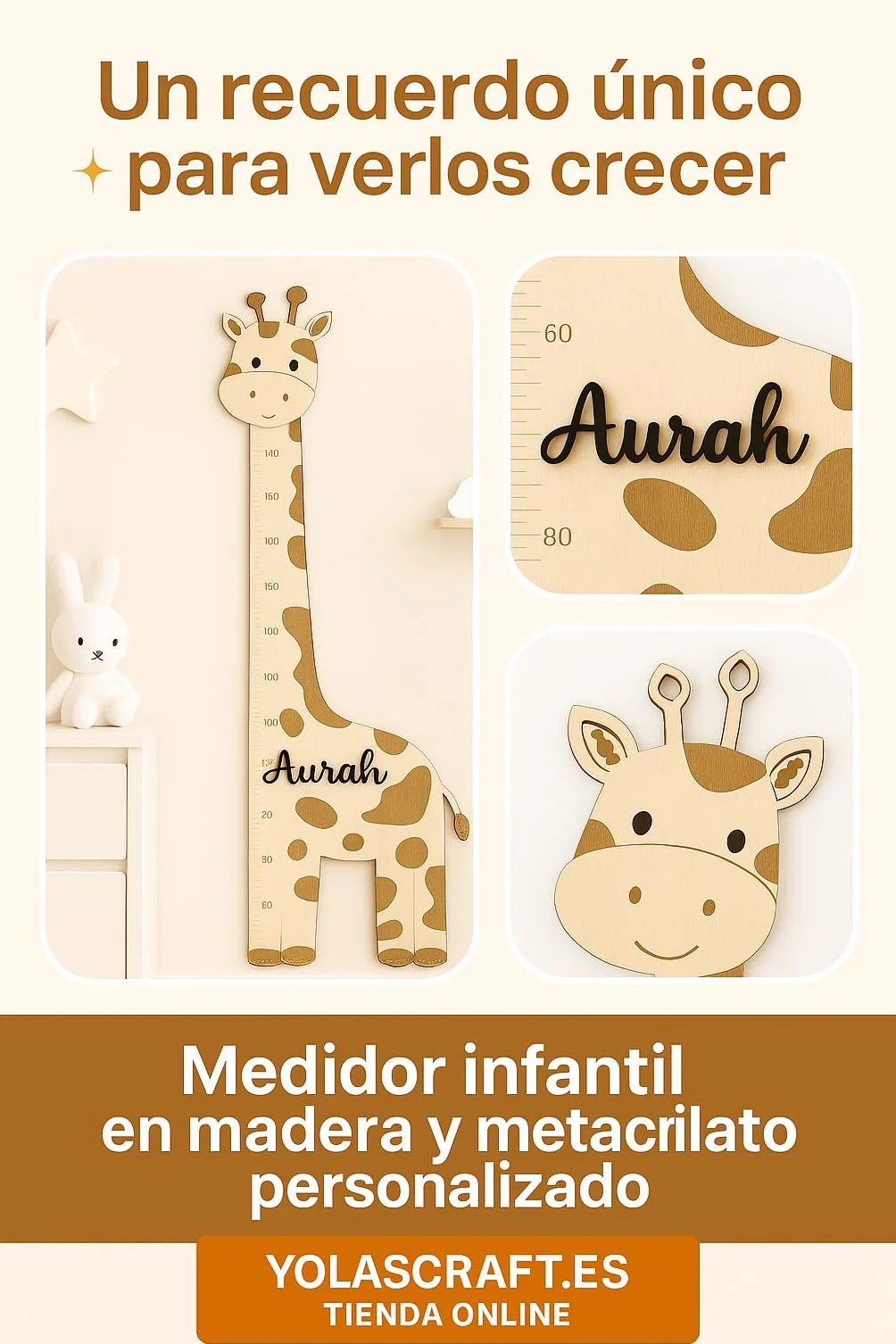 Medidor infantil jirafa de madera personalizado con nombre 50-180 cm decoración habitación