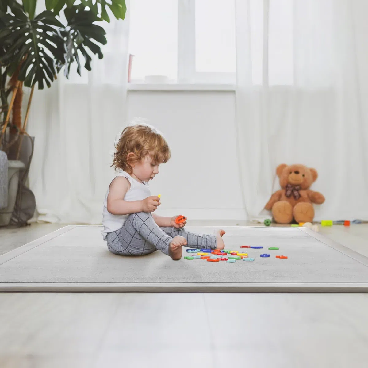 Engrosamiento Coral Terciopelo Alfombra Manta de rastreo para niños Alfombras Suaves de Tatami Antideslizante para niños Enlarge Play Mat (Gris, 100 * 200CM)