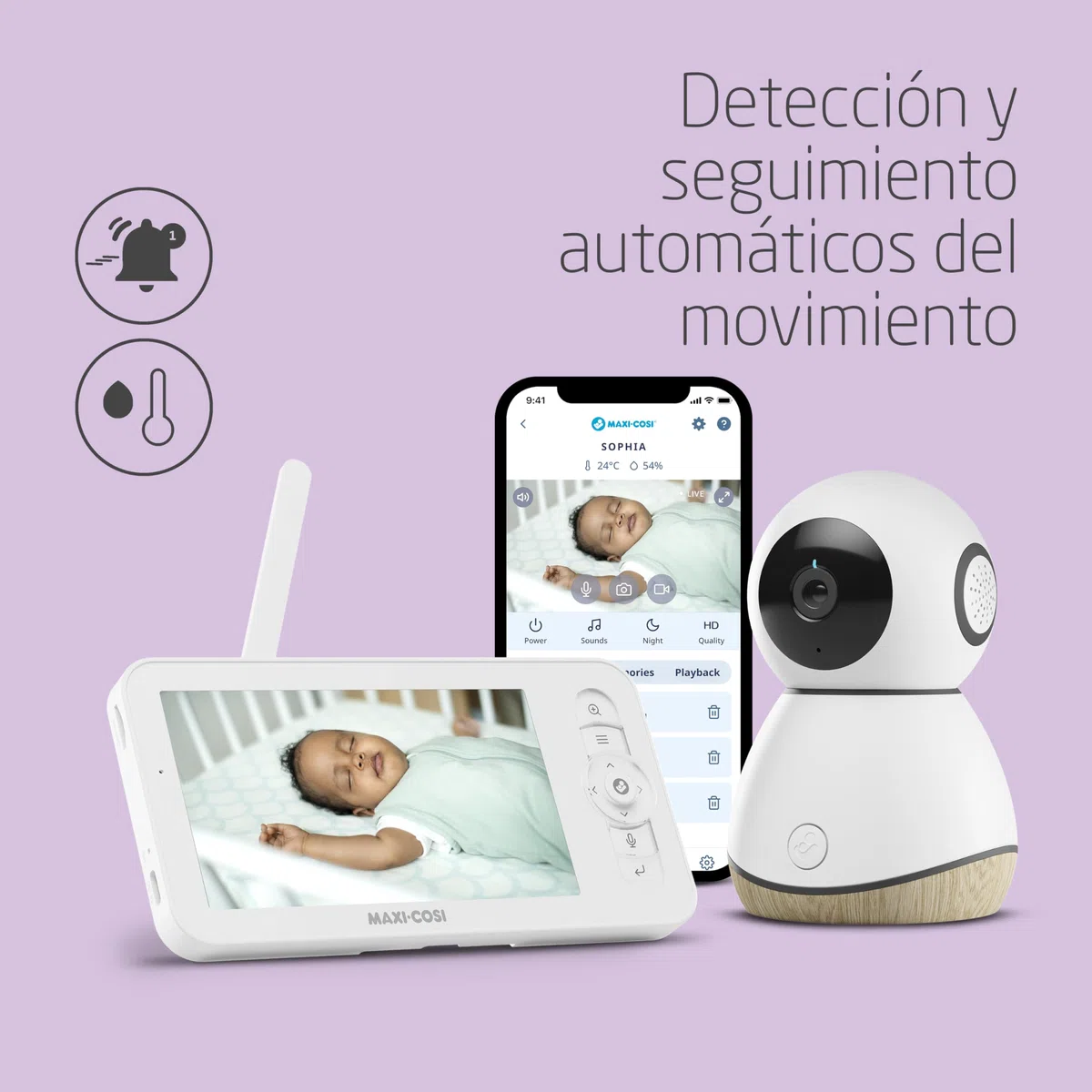 Maxi-Cosi See Pro, Vigilabebés con Cámara Inteligente, Traductor de Llanto, Baby Monitor, Detección Automática de Movimiento, Vídeo Ultra HD (2K), Pantalla de 5", parte de Maxi-Cosi Connected Home