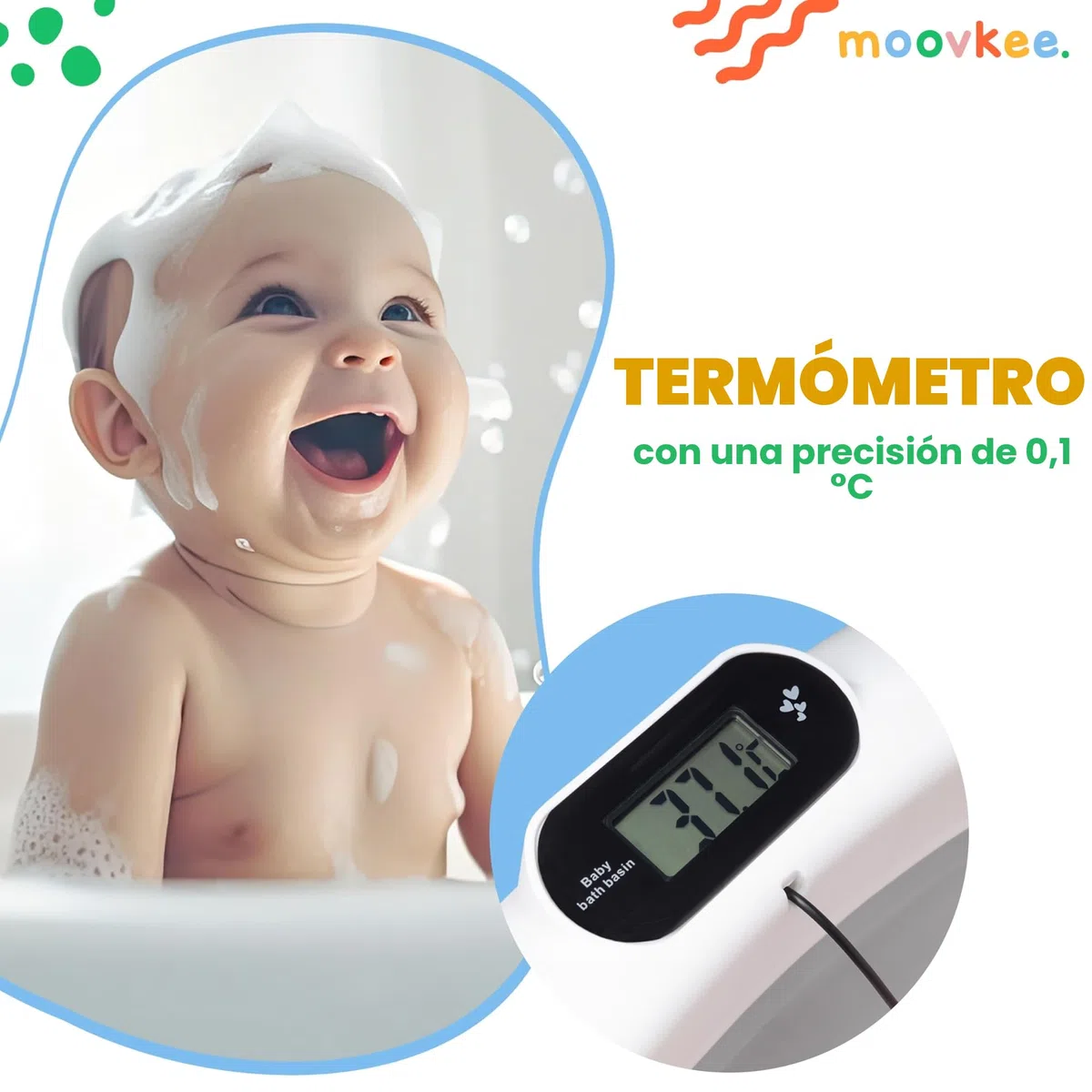 Banheira Bebe con Soporte de 80 cm - Bañera Plegable Bebé con Termómetro y Cojín de Baño - Banheira Bebe con Estructura Segura para tu Bebé - para Recién Nacidos