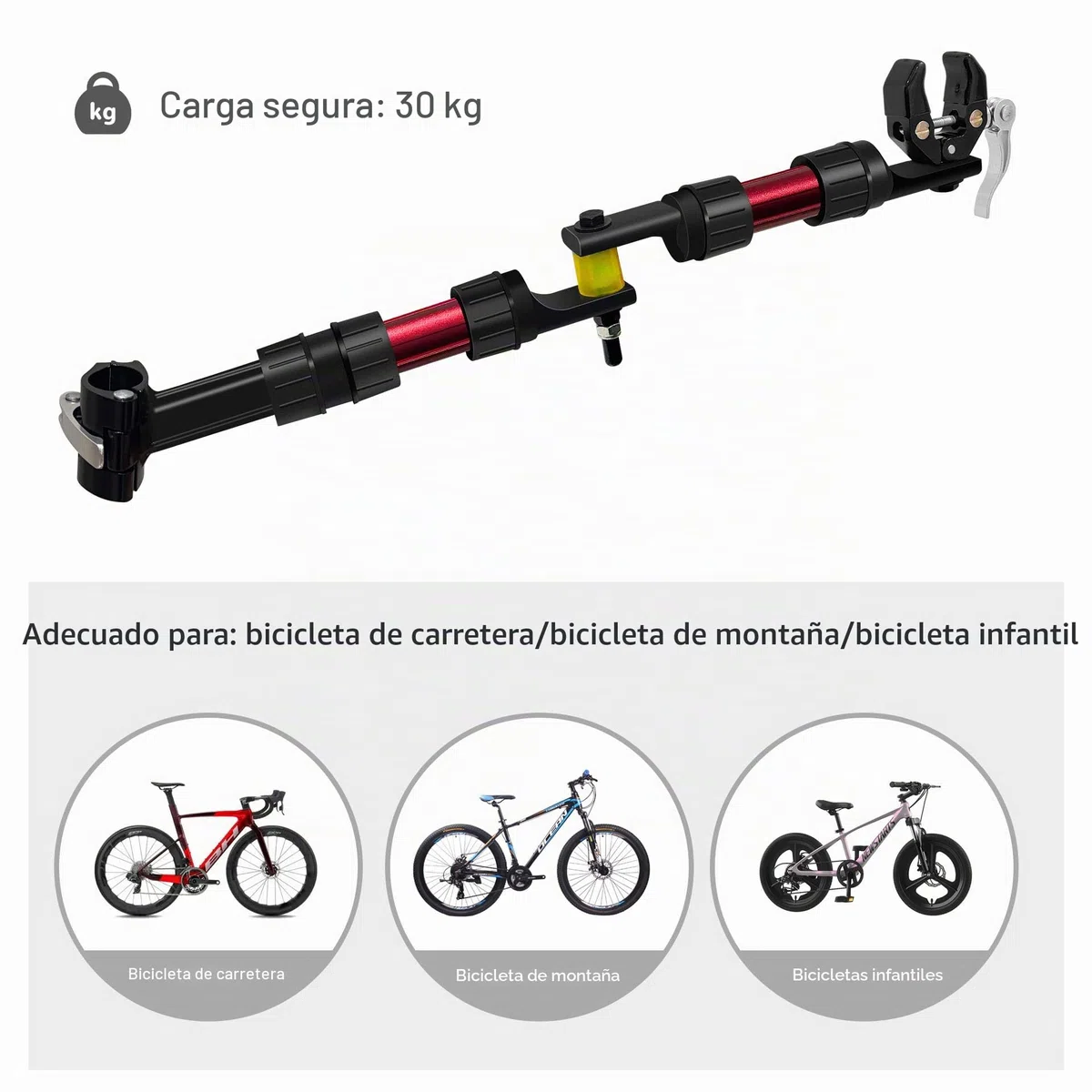 Mimoke Adaptador de remolque de bicicleta – Diseño modular de nailon, sistema de amortiguación y dirección, adecuado para bicicletas con diámetro de tubo de asiento de 27 – 32 mm