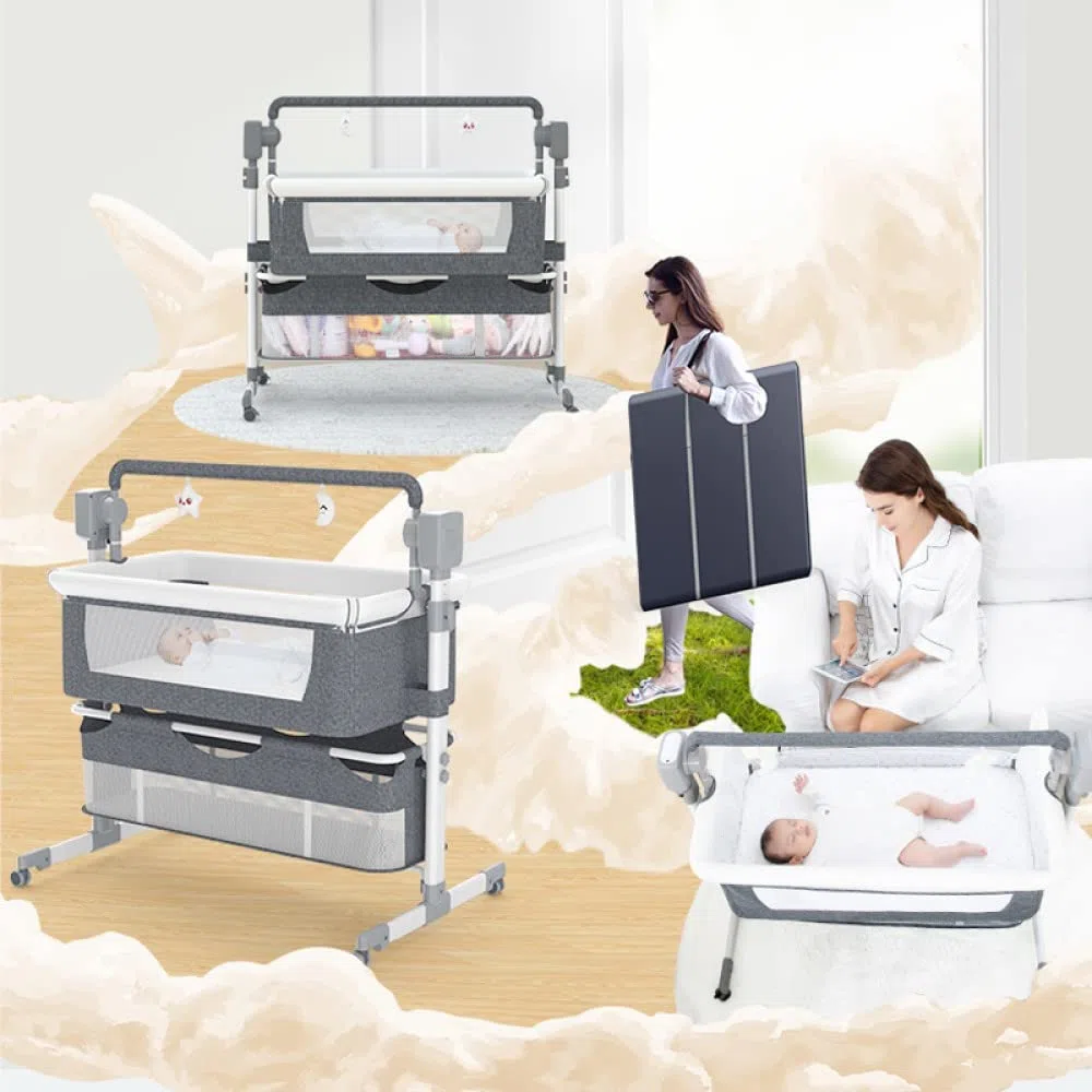 SteAnny Cuna Mecedora eléctrica para bebé, cunas mecedoras para recién Nacidos, Cuna para Dormir Junto a la Cama, Cuna portátil fácil de Plegar, Cama de Viaje Ajustable para bebé(Rosa)