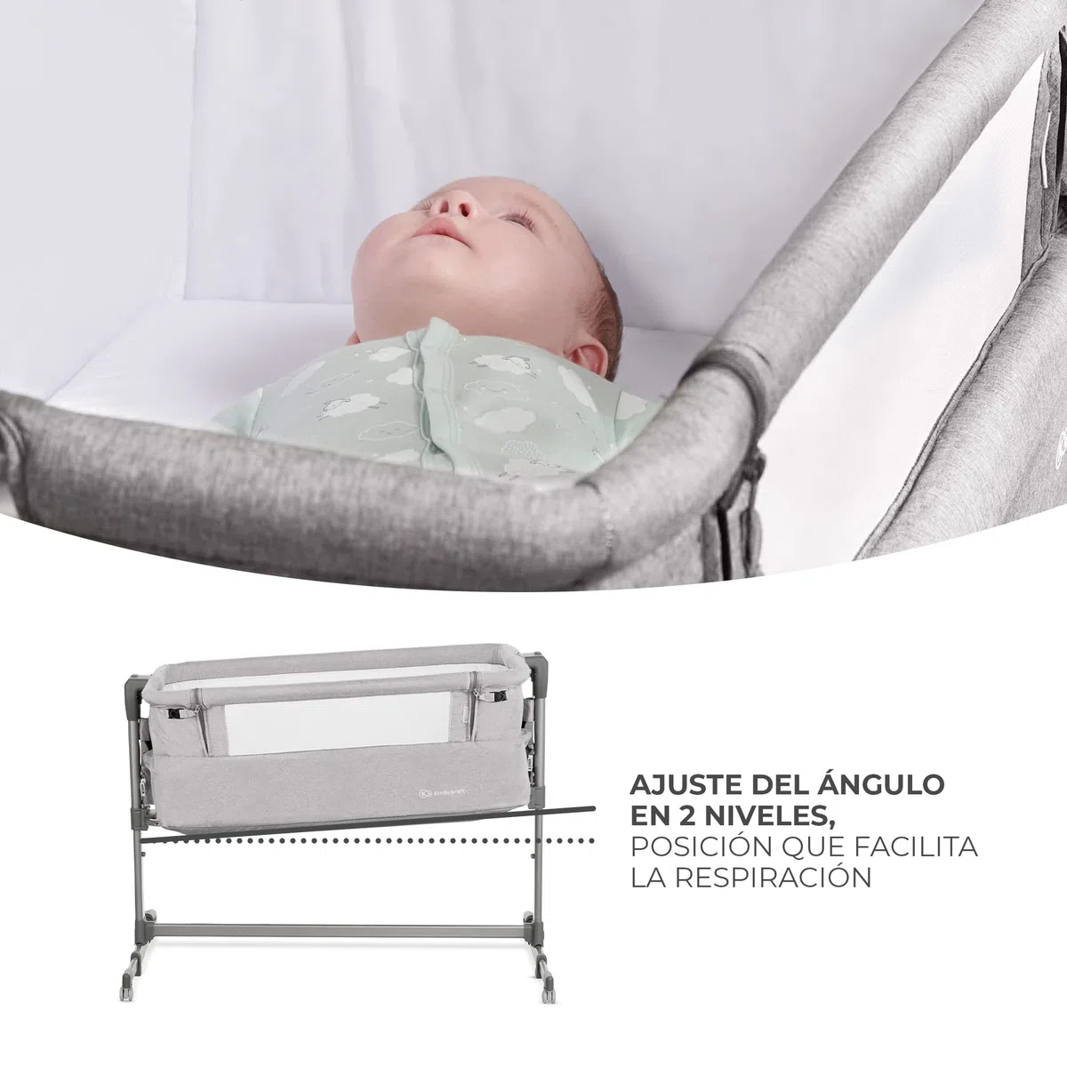 kk Kinderkraft Cuna Colecho 2 en 1 NESTE UP, Ajustable, Plegable, Accesorios, Gris