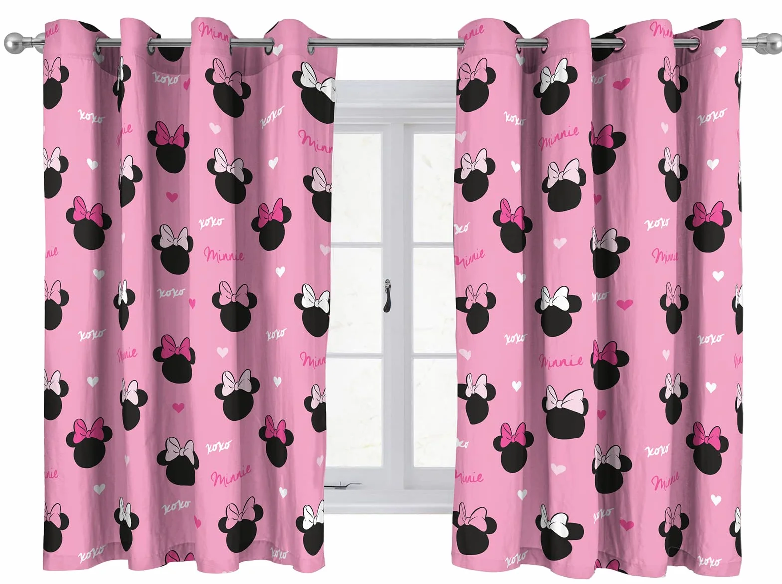 Jay Franco Disney Minnie Mouse Corazones y Amor Cortinas con Ojales 137cm x 168cm 2 Piezas