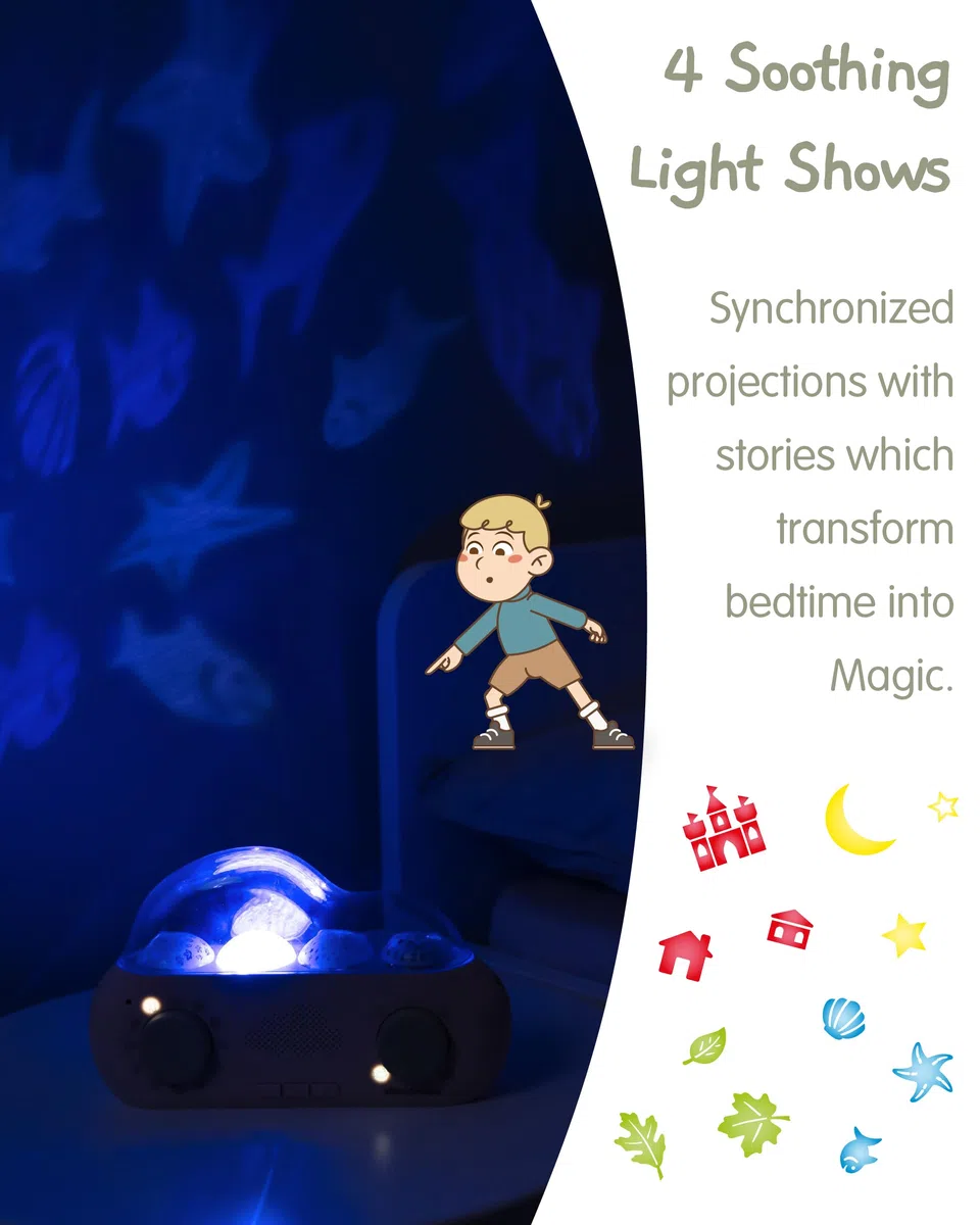 Cloud B CloudBox - Mi Primera Caja de sueños | Proyector Luz Nocturna y Cuentacuentos | 36 Cuentos Originales, 8 Melodías y 8 Ruidos Blancos | Recargable con Configuración Ajustable | Español/Inglés