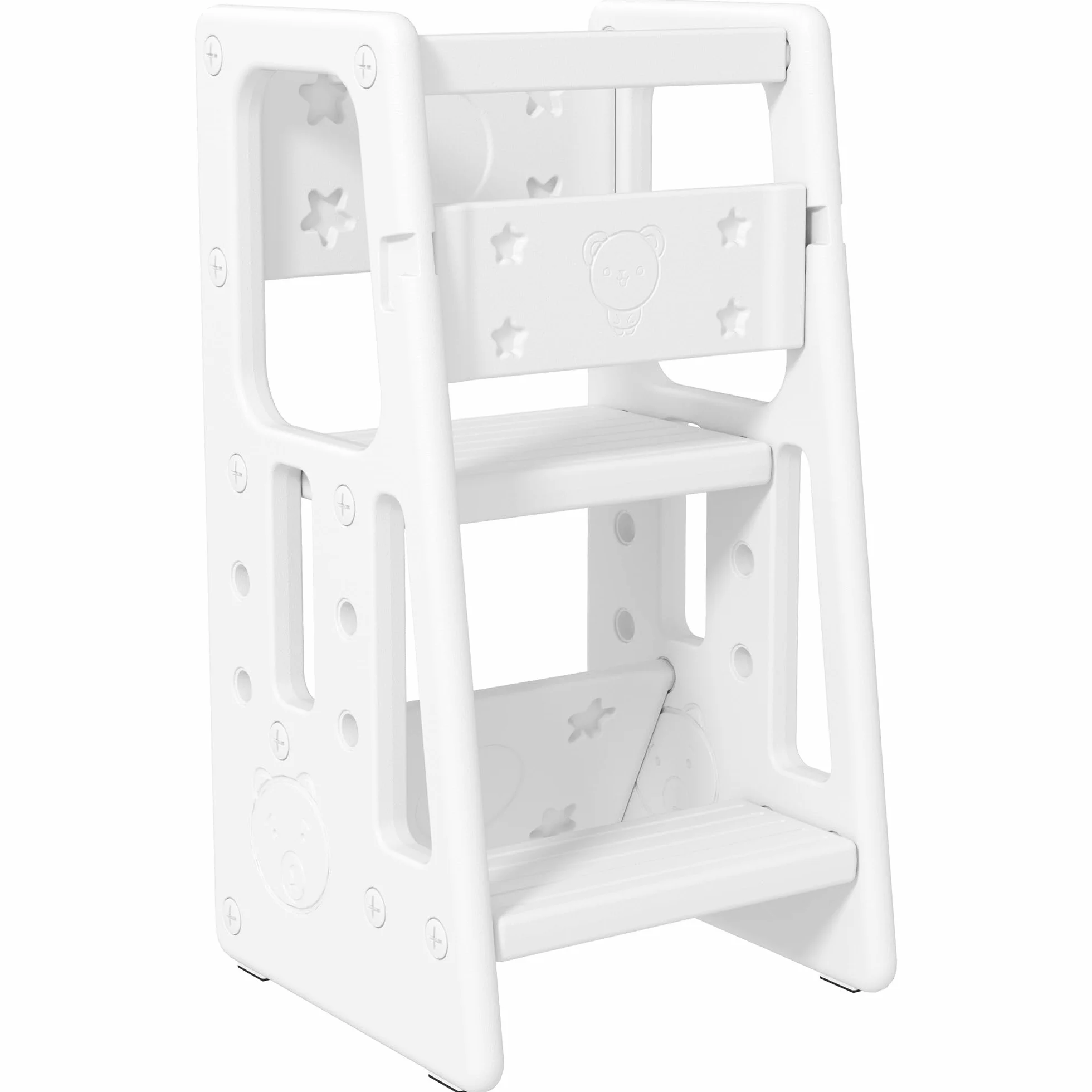 HOMCOM Torre de Aprendizaje para Niños Taburete Infantil Altura Ajustable 3 Posiciones Plataforma Antideslizante 47x47x90 cm Blanco