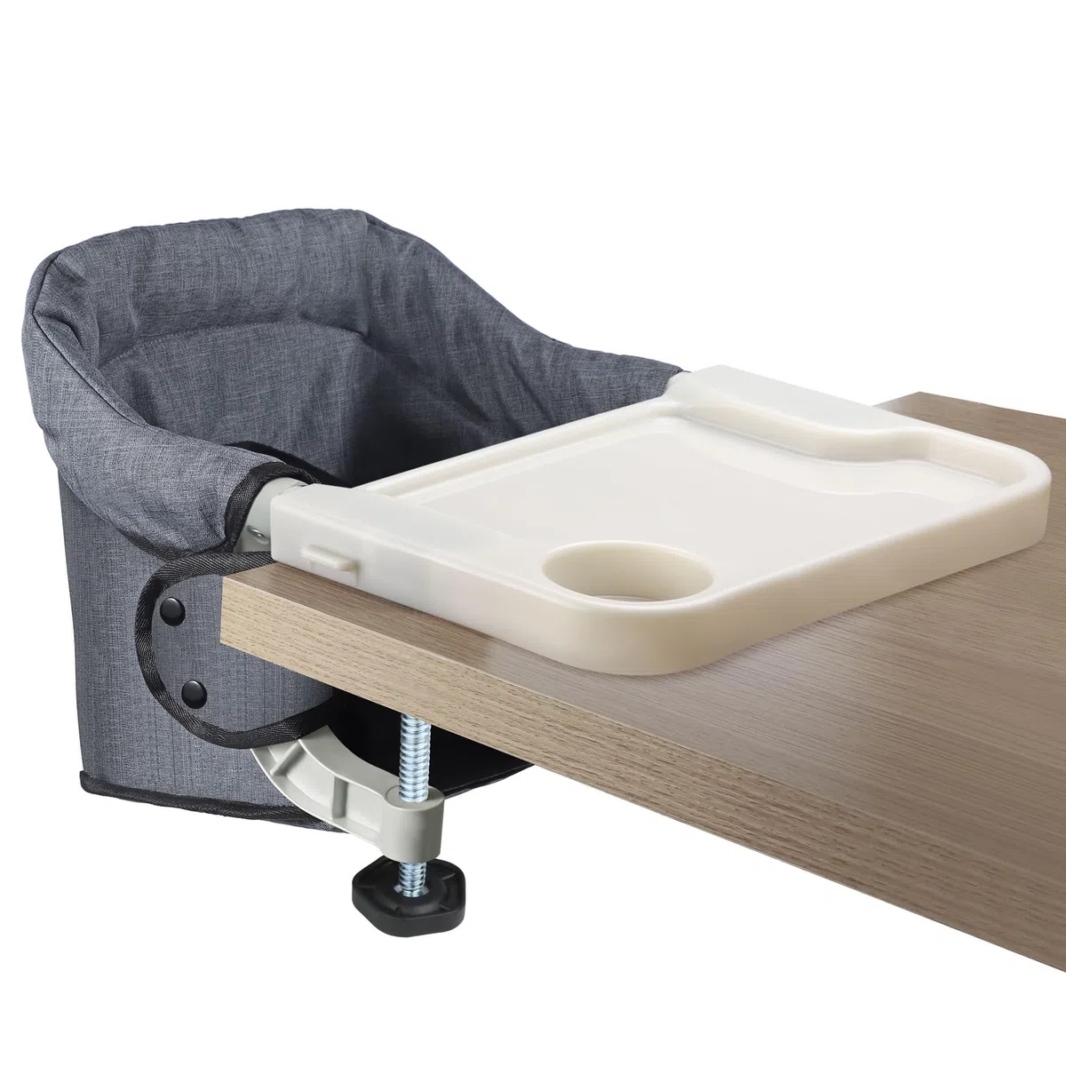 Toogel Silla de Mesa para Bebé con Bandeja Extraíble, Trona Portátil con Correas de Seguridad, Asiento de Mesa Infantil con Bolsa de Transporte para Casa y de Viaje (Gris)
