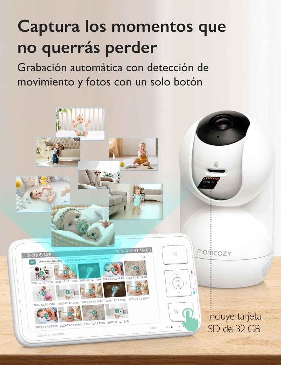 momcozy BM03 Vigilabebes con Camara sin WiFi con Alcance de 500m, 5.5" 1080P FHD Monitor Bebe de 120 Horas, Camara Vigilancia Bebe con Visión Nocturna, Audio Bidireccional, VOX, Grabación Local
