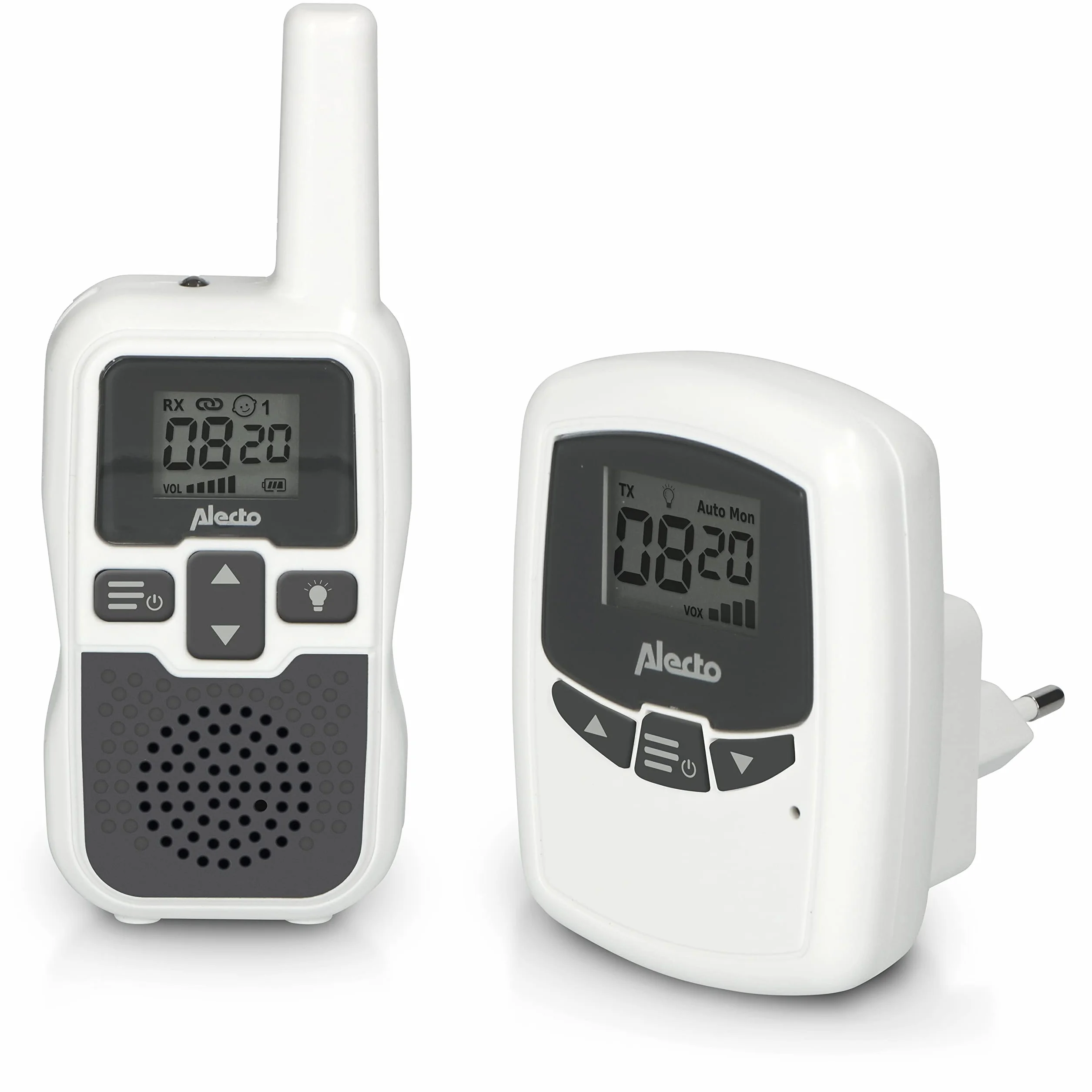 Alecto bébé DBX80 Vigilancia de Largo Alcance - Monitor Bebe Alcance de hasta 3.000 Metros - con Largo Tiempo de Espera (hasta 9 Horas) - VOX - Sensibilidad Ajustable - Ampliable - Blanco