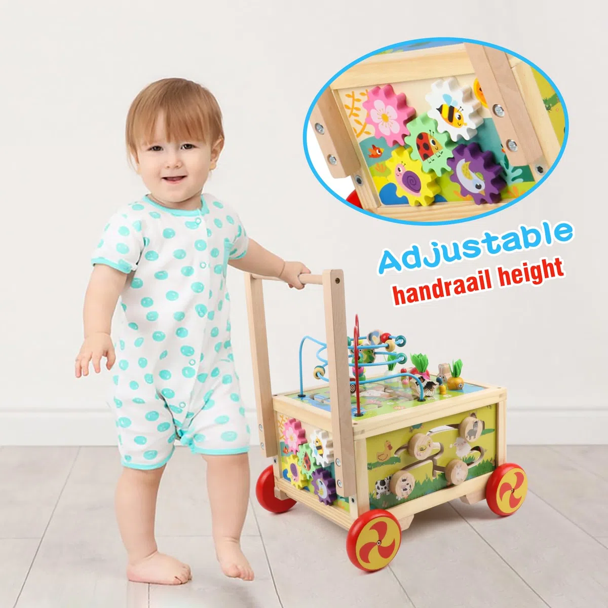 Cubo de móvil de Madera con Ruedas Adecuado para niños y niñas