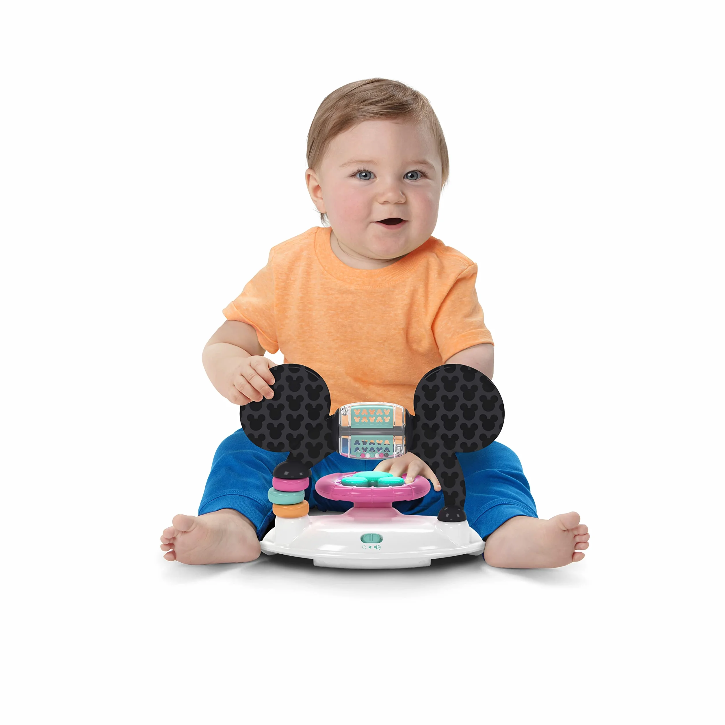 Bright Starts, Disney Baby Minnie Mouse, Tiny Trek, Forever Besties 2 en 1 Andador con estación de juegos desmontable, luces y canciones, altura ajustable, a partir de 6 meses