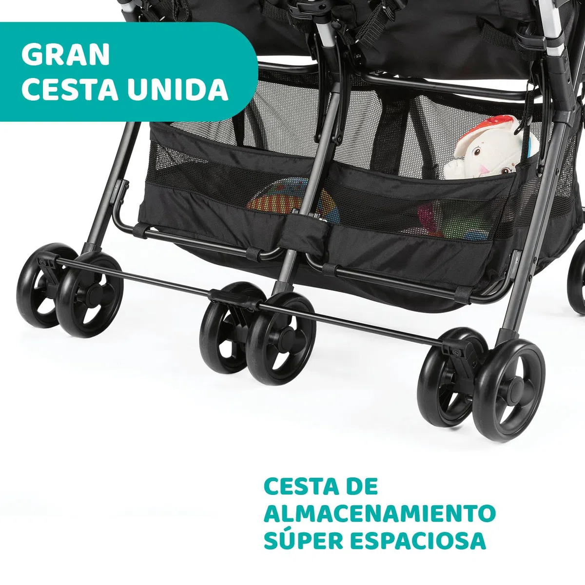 Chicco OHlalà Twin Silla de Paseo Gemelar desde 0 Meses hasta 15 kg para Gemelos y Hermanos, Cochecito Doble Reclinable y Plegable, Ligero, Plegado Compacto, Cubierta Lluvia - Color Negro