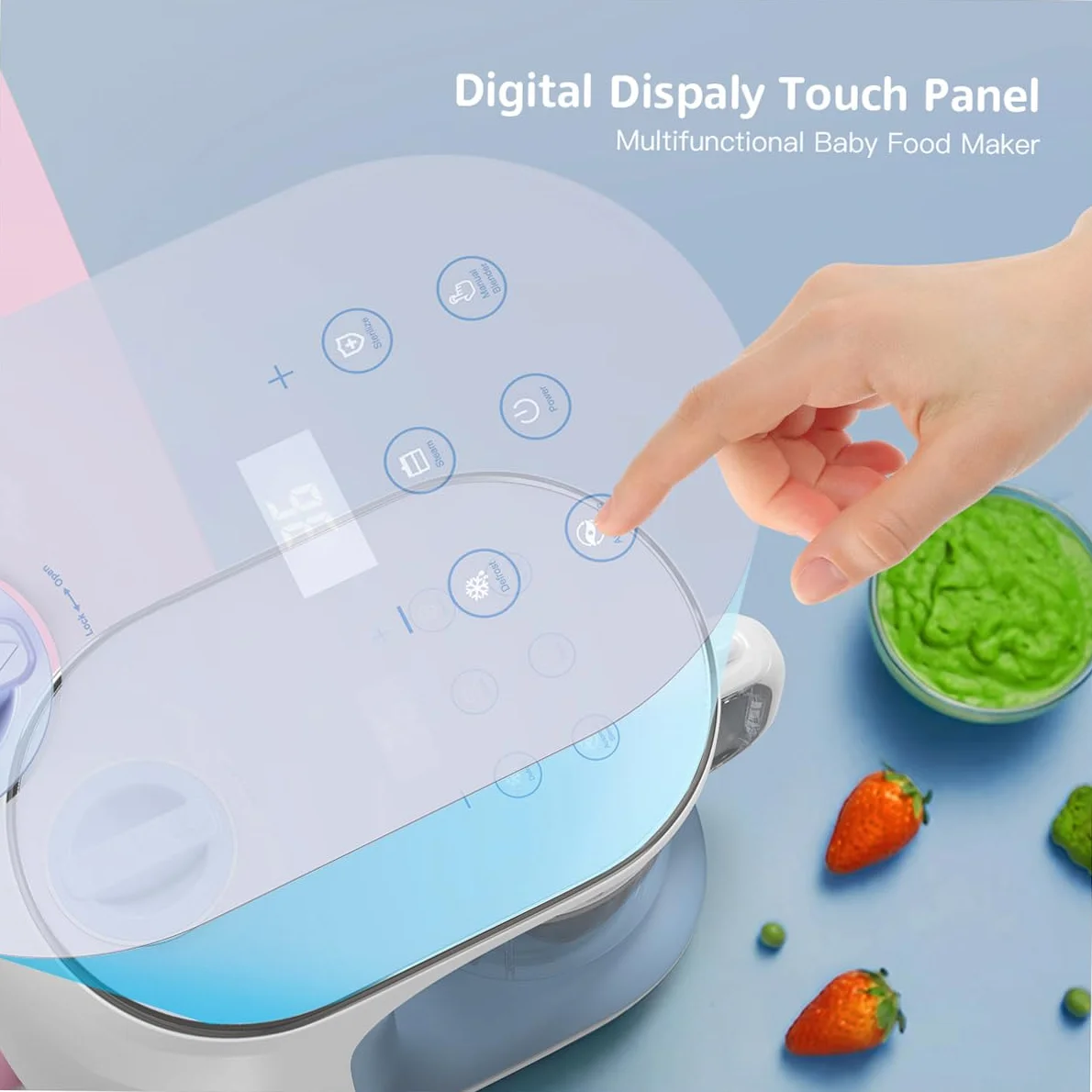Robots de Cocina al Vapor Procesador de Alimentos para Bebés Multifunción, Cuece al Vapor, Mezcla, Descongela y Calienta, LCD Panel de Control Táctil, Apagado Automático