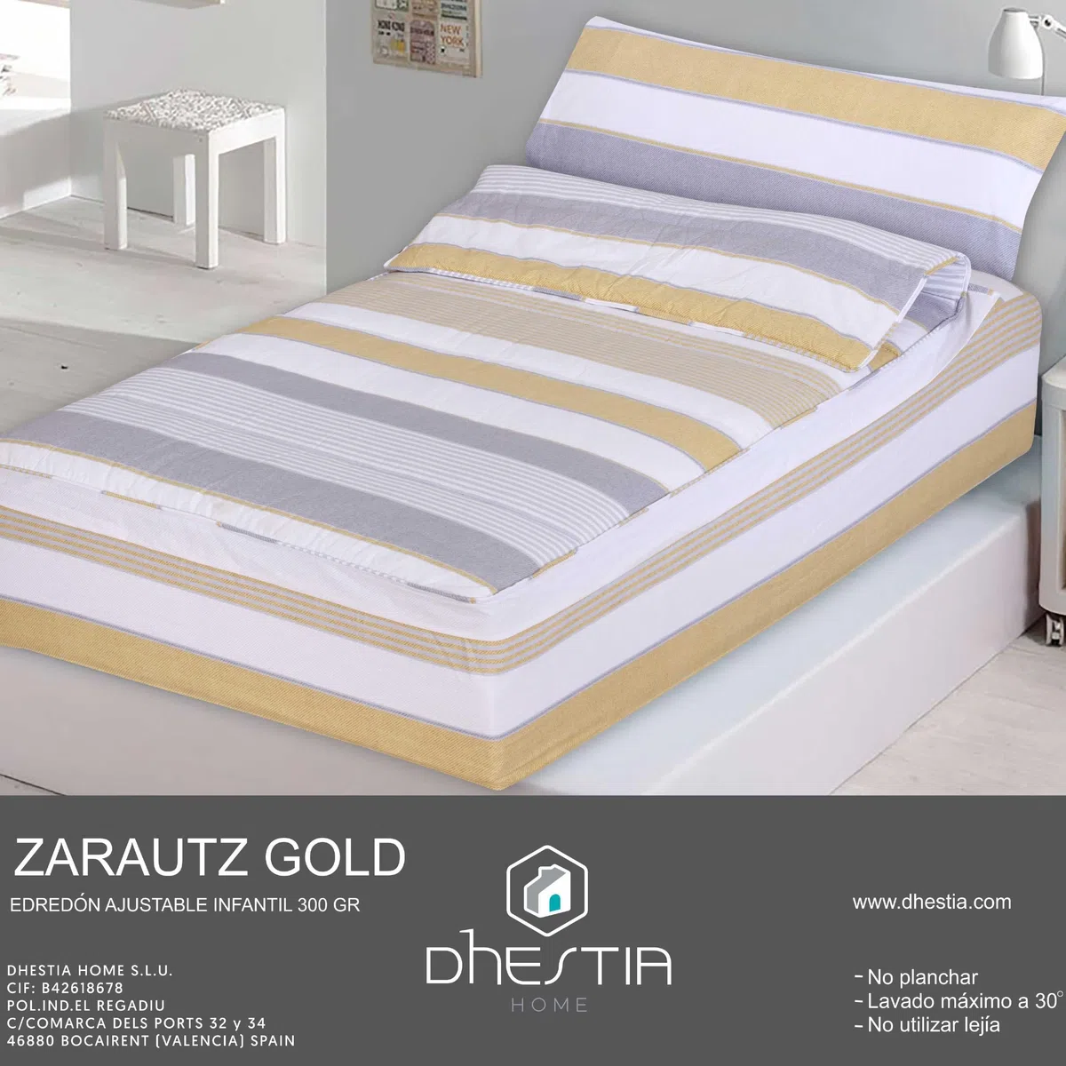 DHESTIA HOME Saco Nórdico con Cremallera Edredón Ajustable Cama Infantil Zarautz Ocre Color Ocre Talla Cama 105