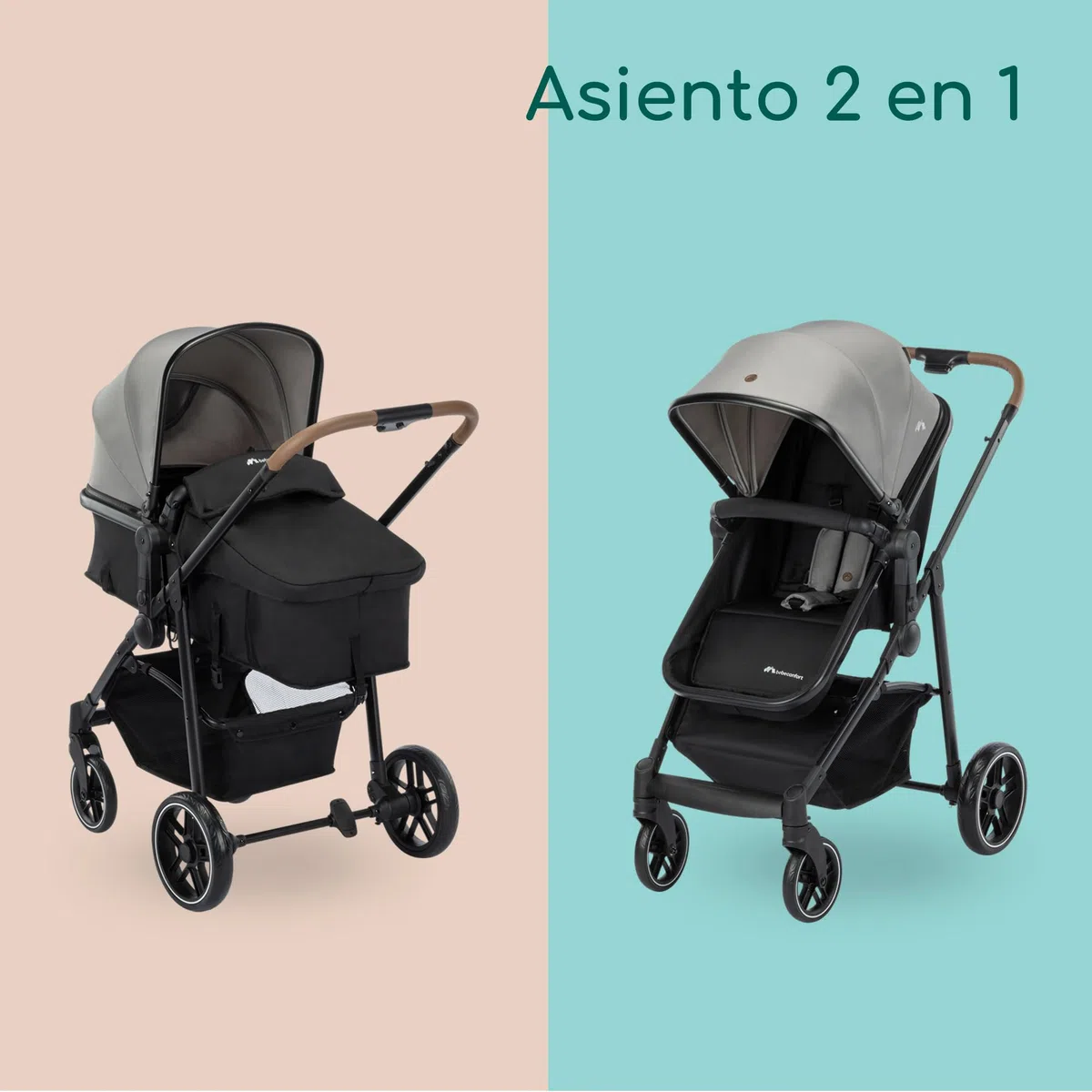 Bebeconfort Haze Trio Lux, Carrito Bebe 3 en 1 con Silla Coche Bebé i-Size, 0-4 Años Máx. 22 kg, Asiento 2 en 1 reversible, Reclinación Total, Plegado Compacto, Silla de Paseo Ligera, Tinted Grey