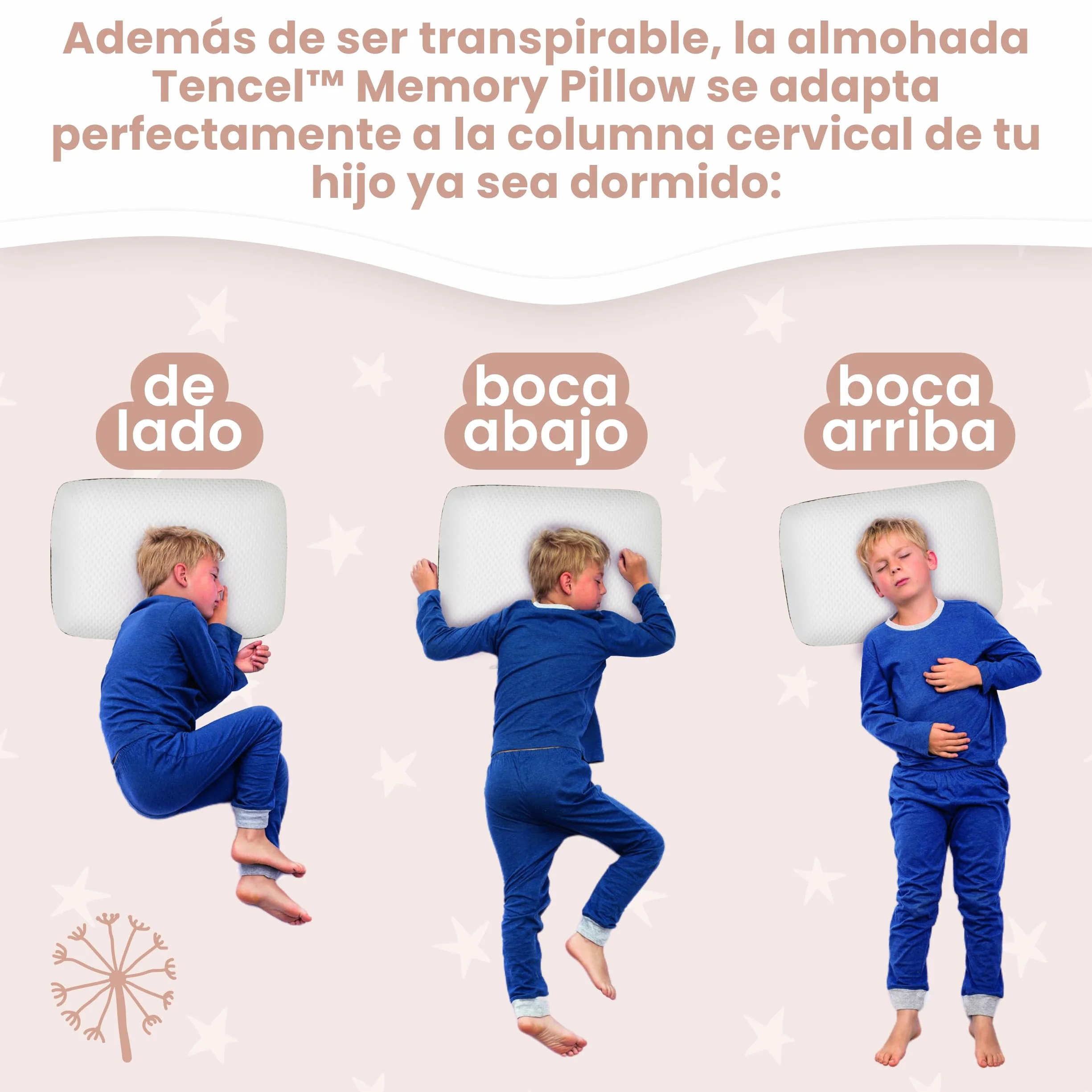 Almohada Infantil Viscoelástica 60x40x6 Memory Foam Transpirable Antisofocos Funda Tencel Hipoalergénica