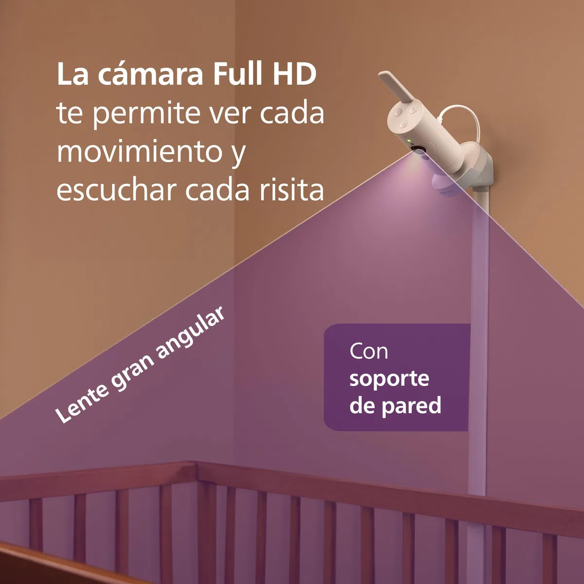PHILIPS Avent Vigilabebés Premium con App - Cámara HD de 1080 píxeles, Seguimiento del sueño y la respiración con IA, traducción del llanto, Certificado DEKRA, Montaje en Pared, SCD974/26