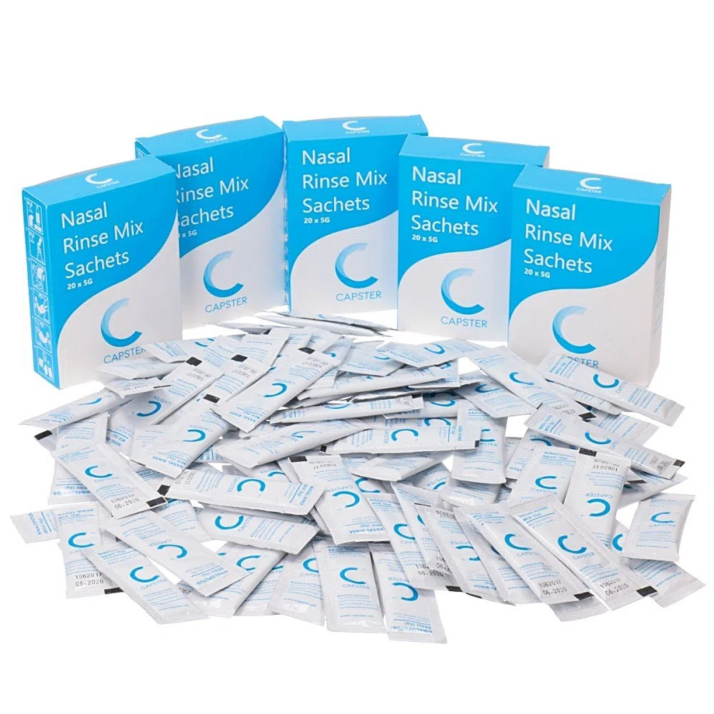 Sobres de Enjuague Nasal – Sal Premezclada, Fácil de Disolver y Suave para Neti Pot – Apto para Neilmed, Sistemas de Irrigación Nasal & Neti Pot (100 x 5g) – 500g