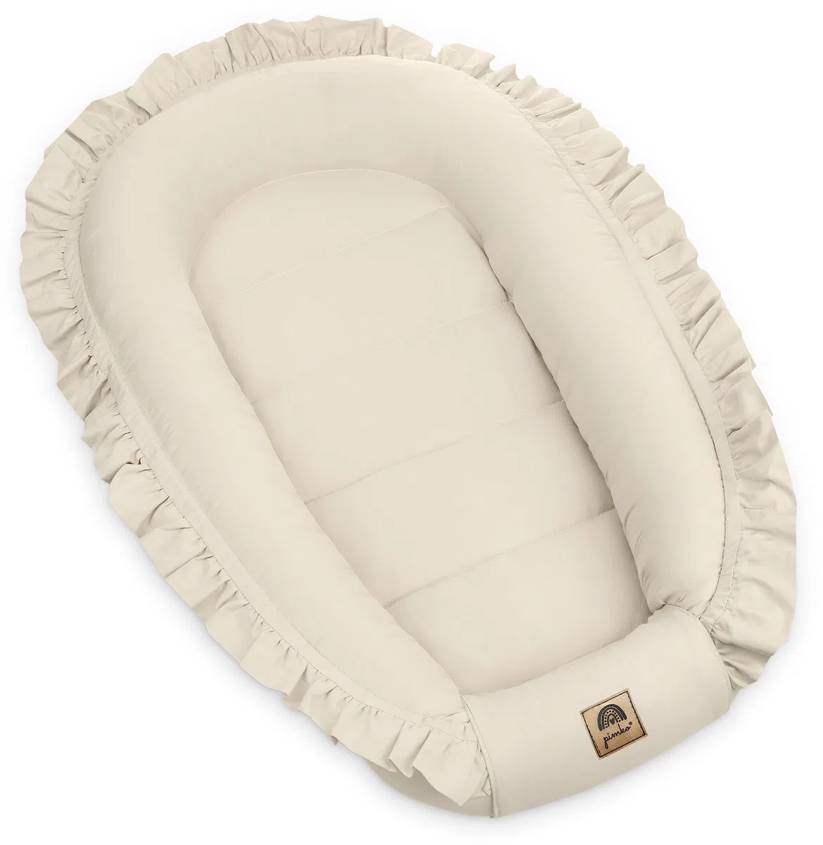 PIMKO Nido de bebé con volantes para bebé, capullo para bebés y recién nacidos, 100% algodón, adecuado para el hogar, 55 x 90 cm (beige con solapa)