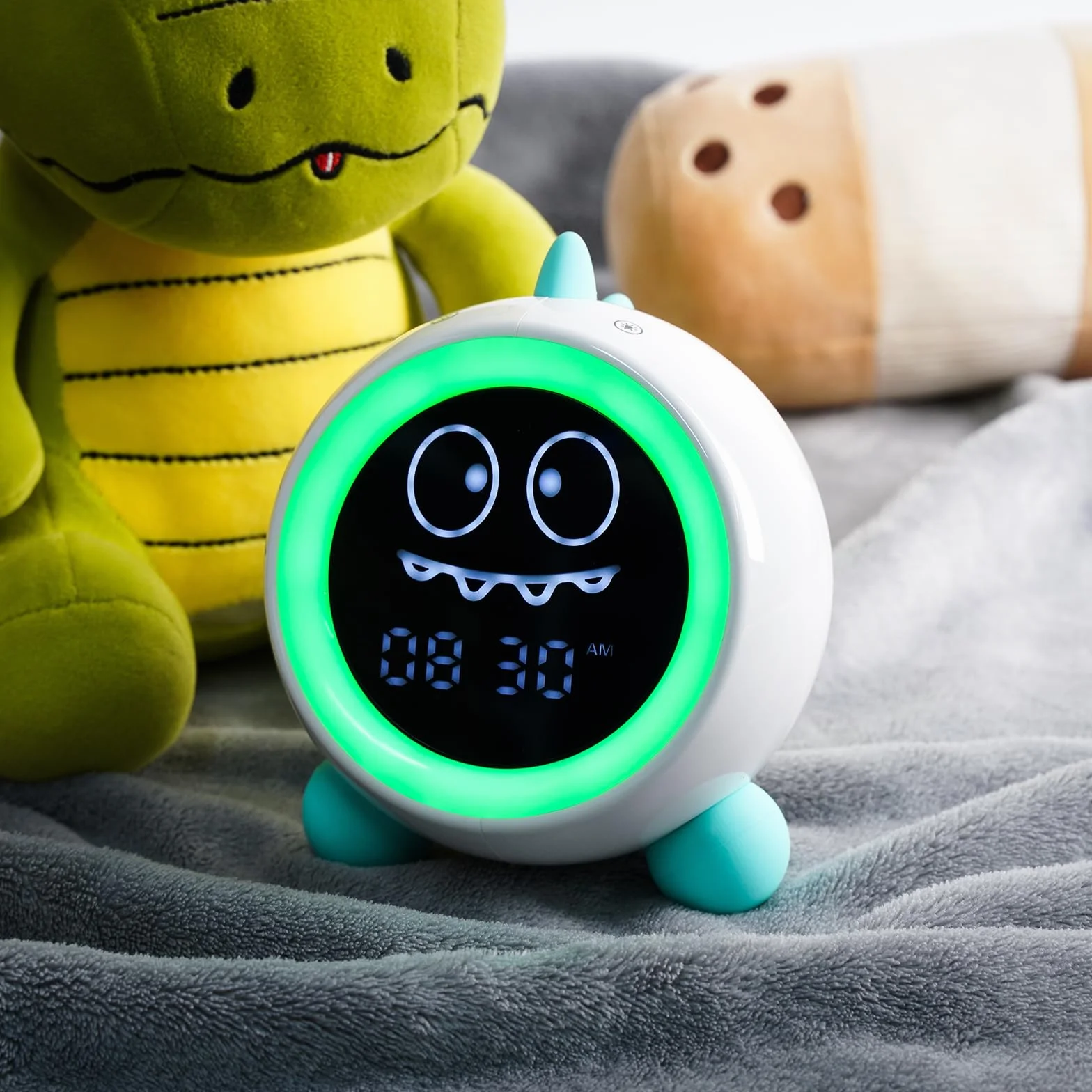 Despertador infantil, entrenador de sueño para niños con luces nocturnas, máquina de sonido, despertador con hora de alarma para niños pequeños (Verde)