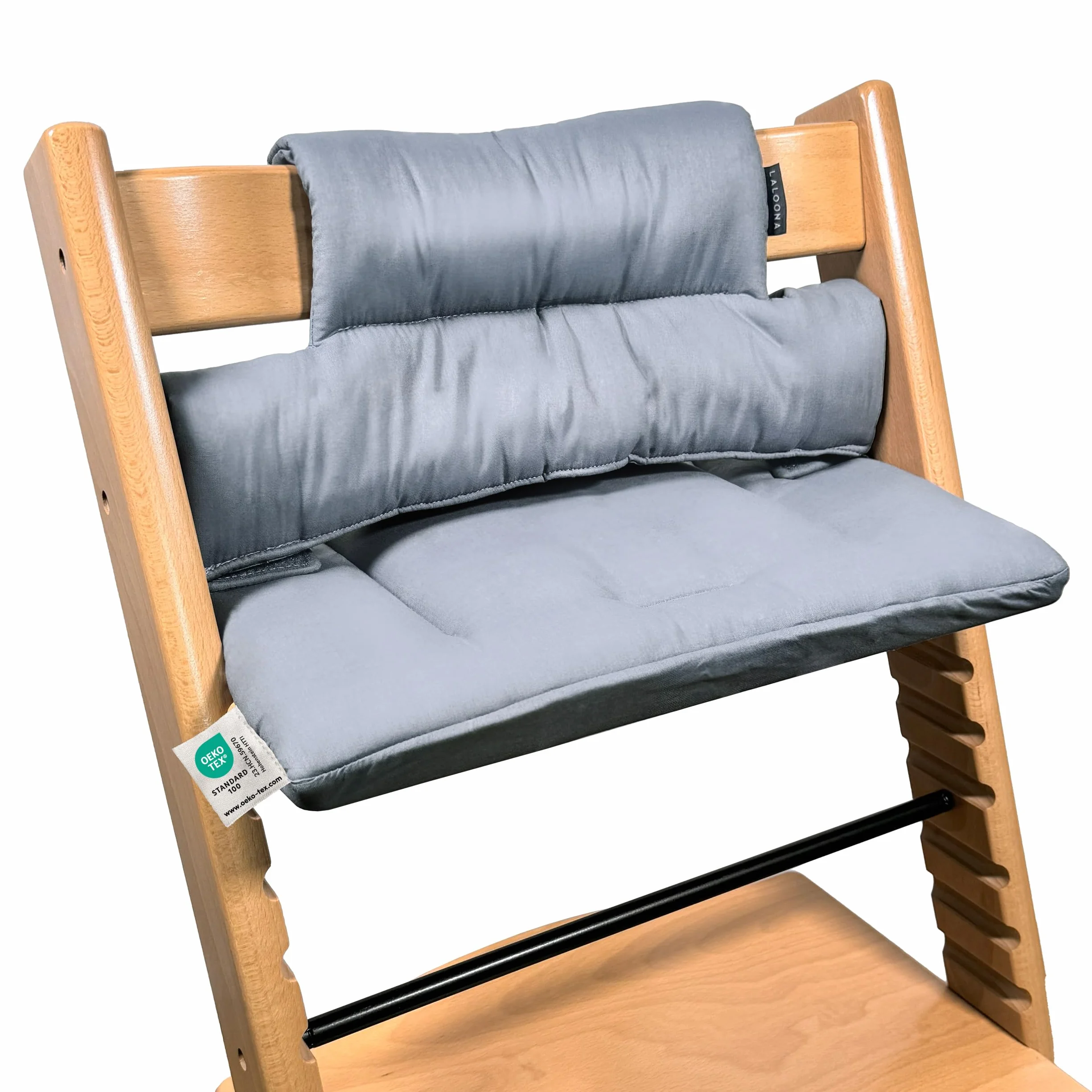 LaLolleera Cojín Trona Evolutiva de Madera para Stokke Tripp Trapp, Impermeable, Lavable OEKOTEX Standard 100 - Gris Revestido
