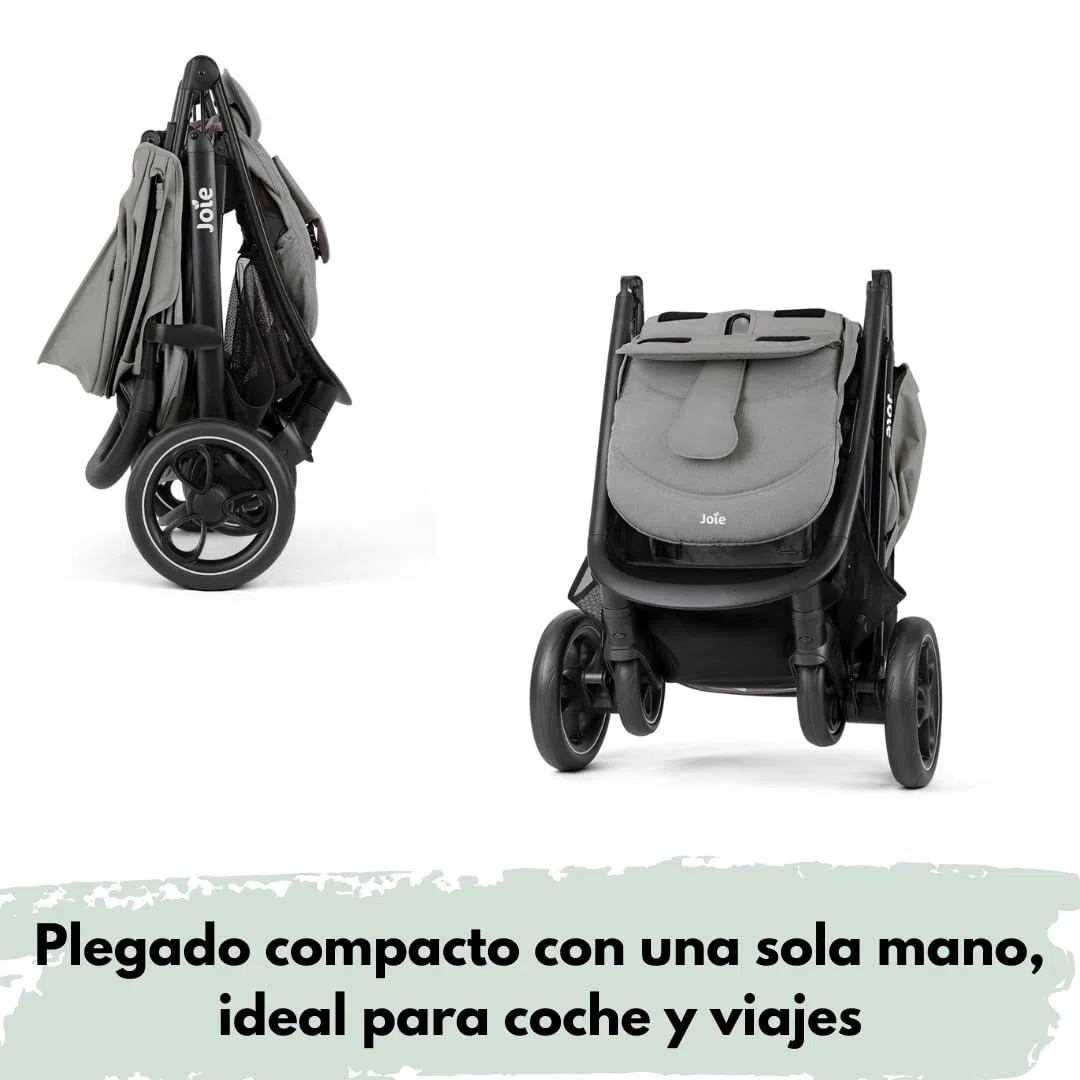 Joie Litetrax Set de Carrito Bebé con Saco Térmico | Silla de Paseo Ligera y Compacta con Suspensión Flex - Plegable con una Mano - Capota UV 50+ - Ruedas Antipinchazos - Pebble