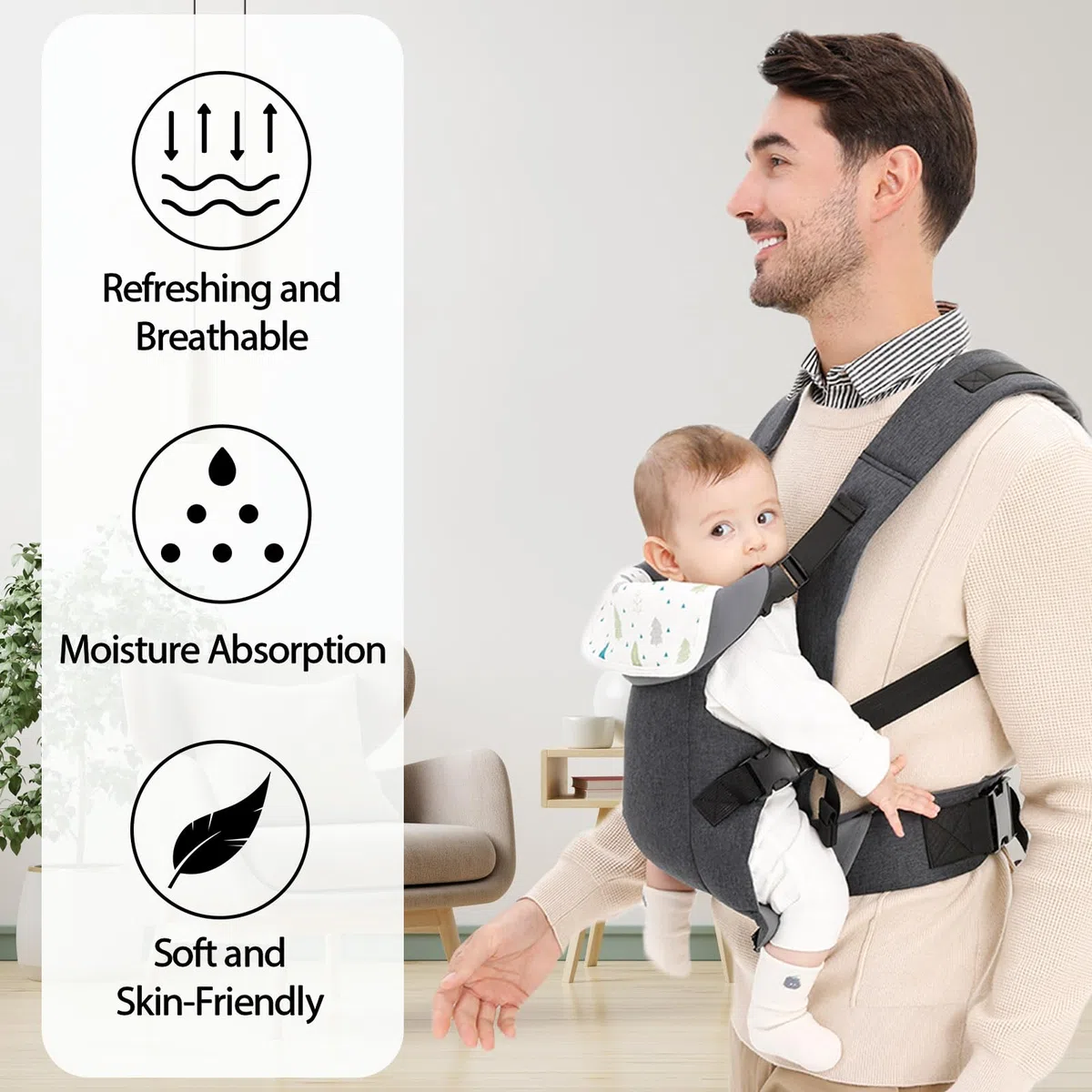 IULONEE Mochila Portabebés para Bebe porteo Tirantes para bebés Delantera y trasera Ergonómicas Baby Carrier Wrap para Niños de 3-36 Meses(3-15kg) Gris