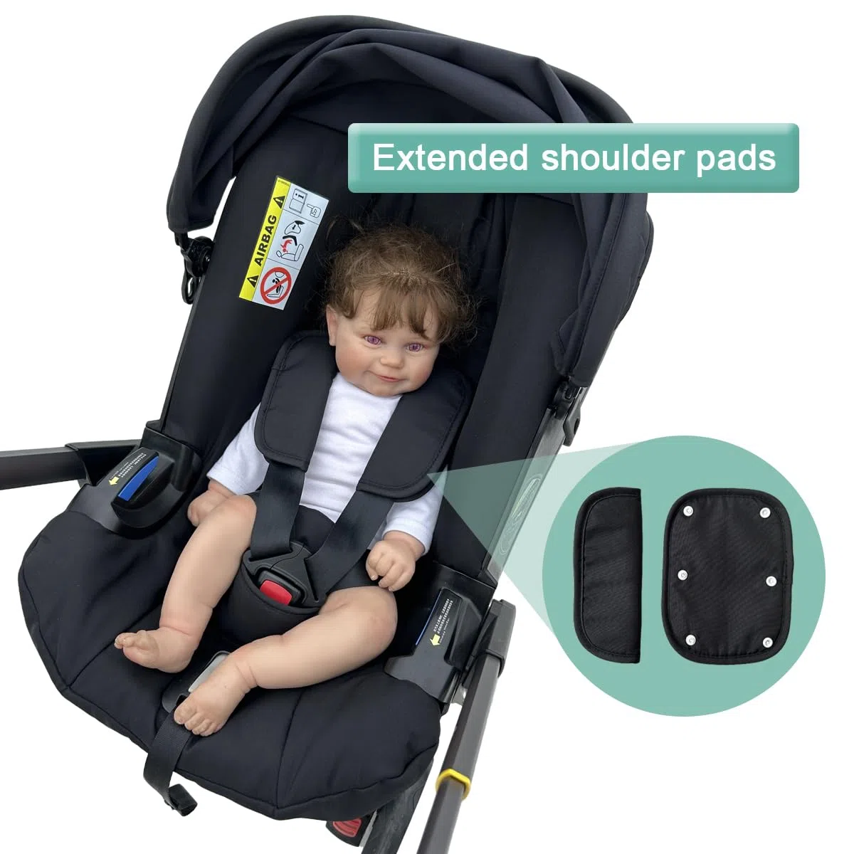 Toldo de repuesto para cochecito Doona X/Doona+ / Doona i, parasol extensible de 4 segmentos, accesorios de cochecito lavables a máquina con almohadillas para los hombros (negro, para Doona+/i)