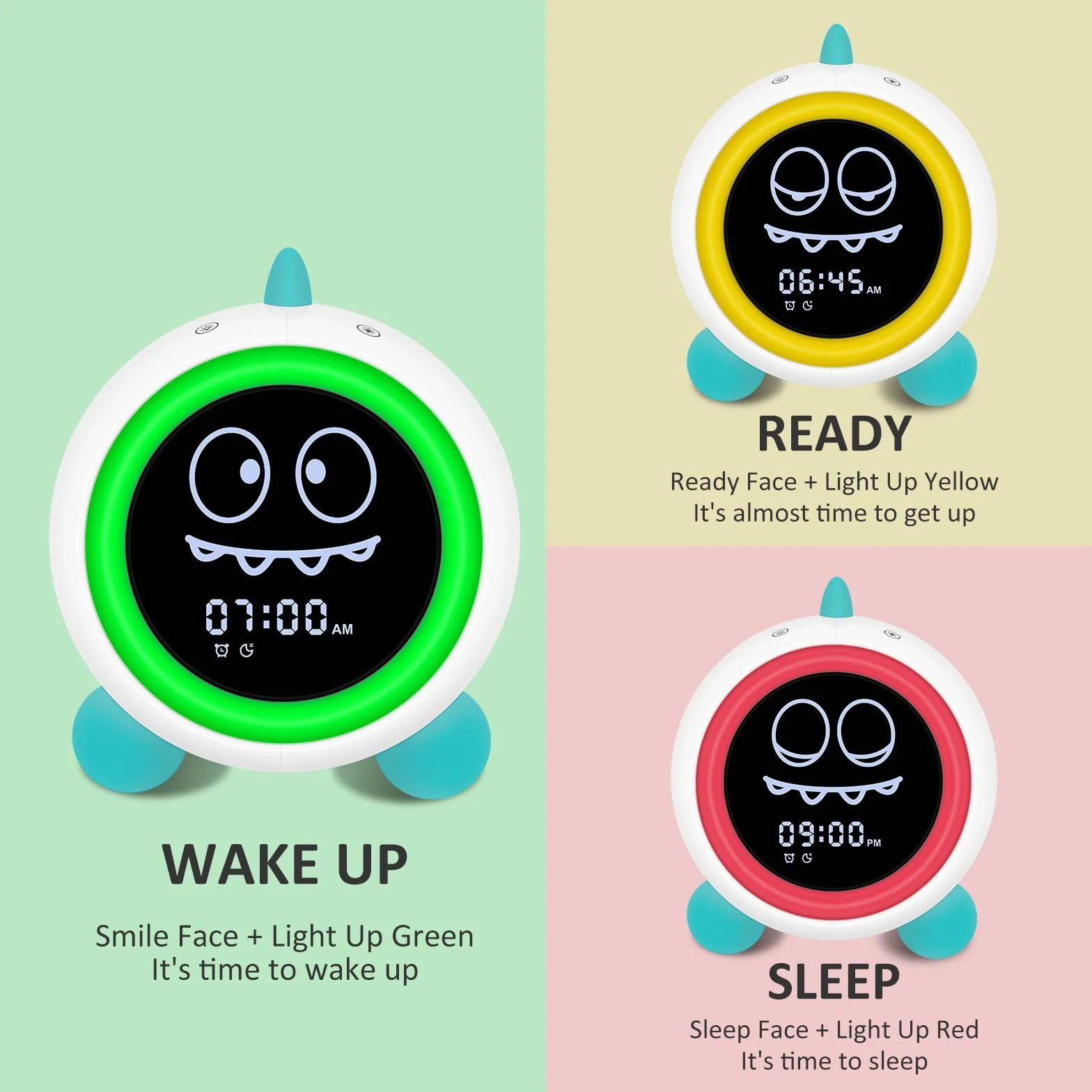Despertador infantil, entrenador de sueño para niños con luces nocturnas, máquina de sonido, despertador con hora de alarma para niños pequeños (Verde)