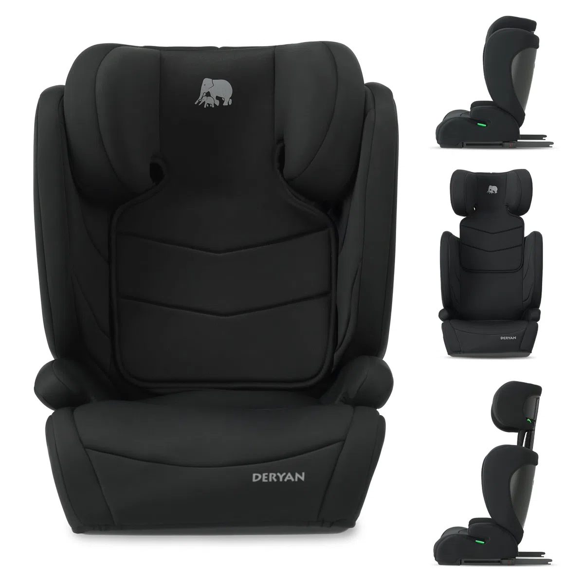 Deryan Alzador Coche Niño i-Size de 3,5 a 12 años, 100-150 cm (0-36 kg), Silla Coche Grupo 1/2/3 y alzador convertible, Elevador Coche, R129, Fácil Instalación con Cinturón (ISOFIX/Negro)