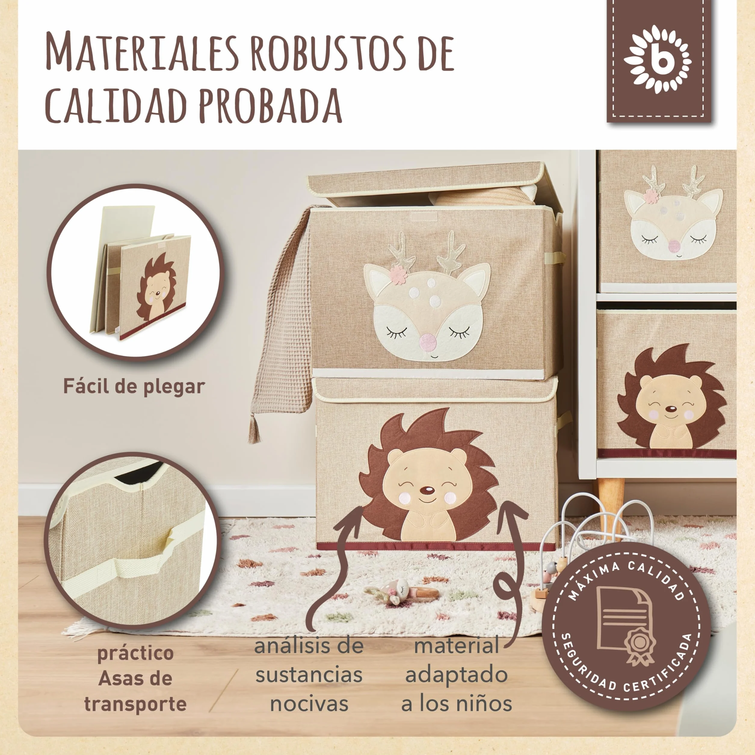 BIECO Caja de almacenamiento plegable 65 L 36x36x51 cm para niños