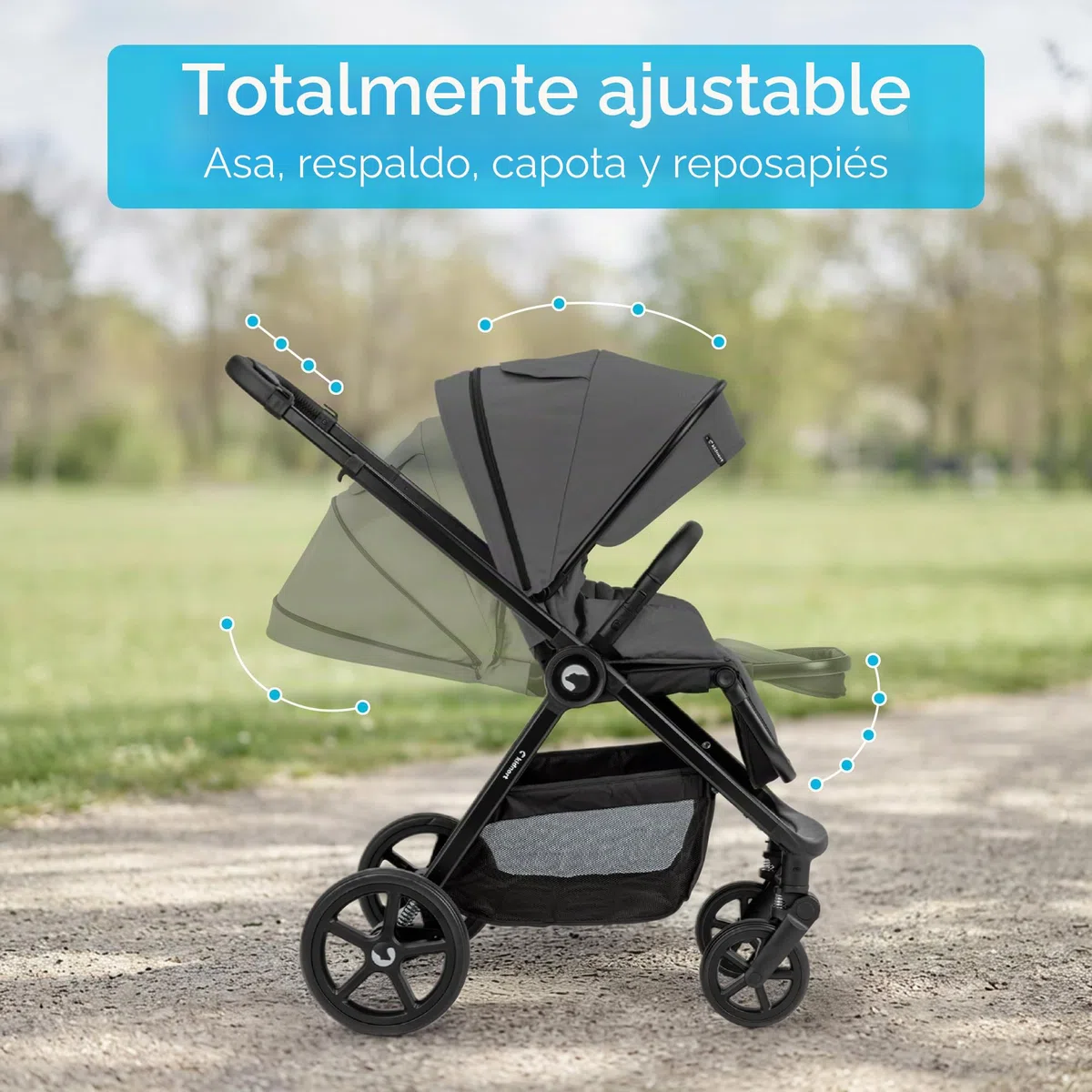 Älskar - Cochecito de bebé reversible, plegable, compacto, hasta 22 kg, respaldo ajustable, techo con protección UV, cinturón de 5 puntos, cubierta para lluvia, mosquitera, bolsa gris oscuro
