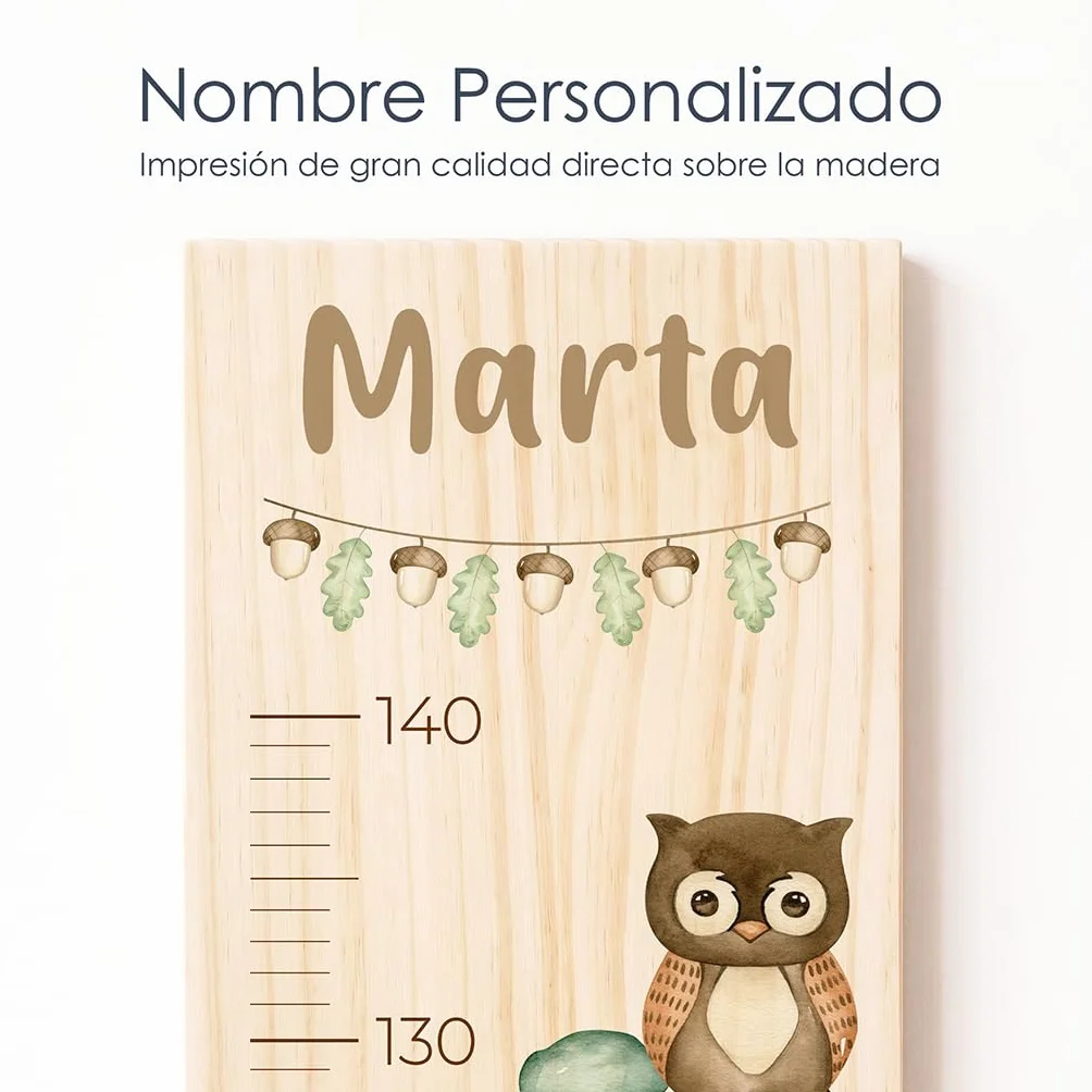 Medidor de Altura Infantil de Madera Personalizado con Nombre – Decoración habitación Infantil en Pino Natural – Regalo Original para Niños